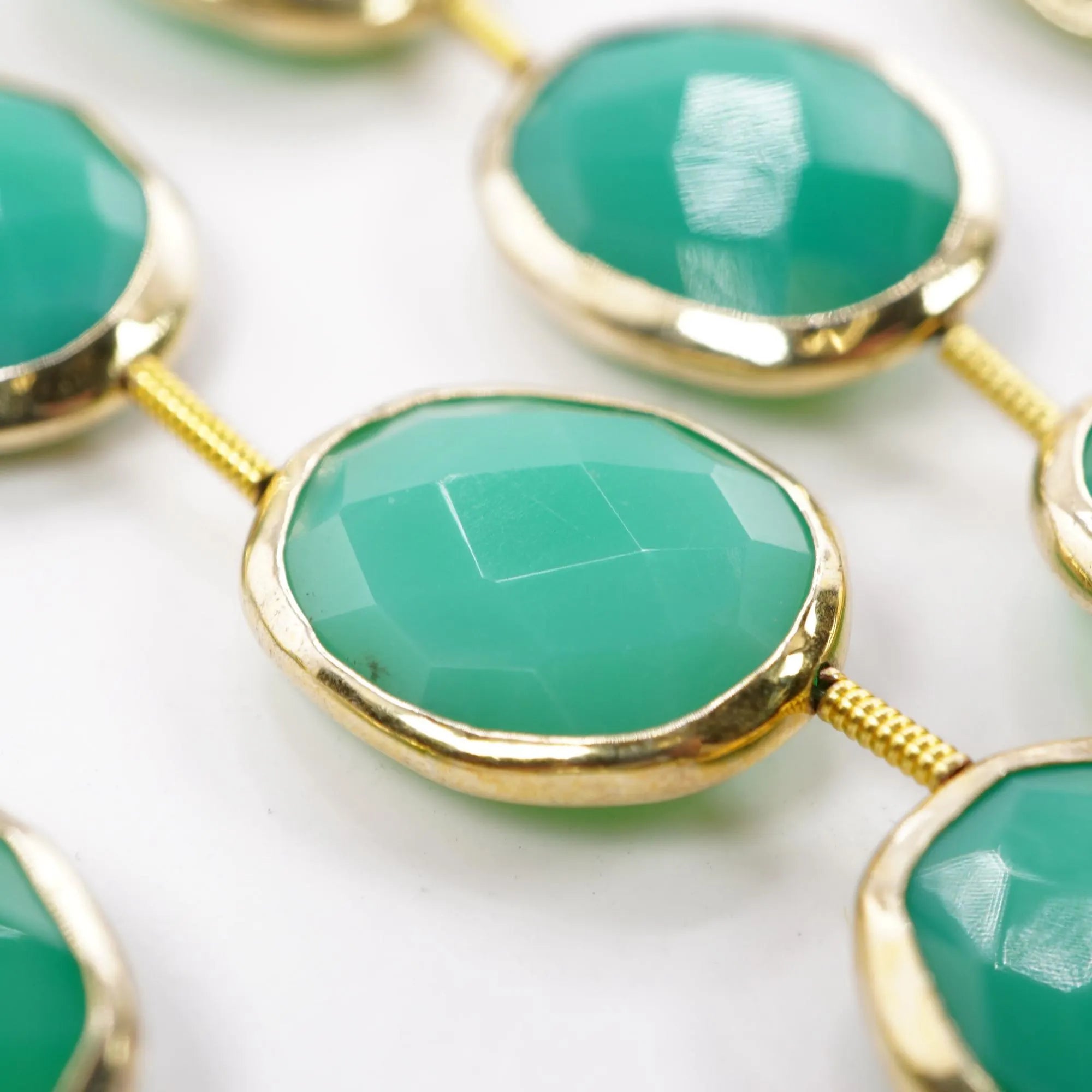Chrysoprase Oval Gemstone Gold Electroplated Center Drilled Stand