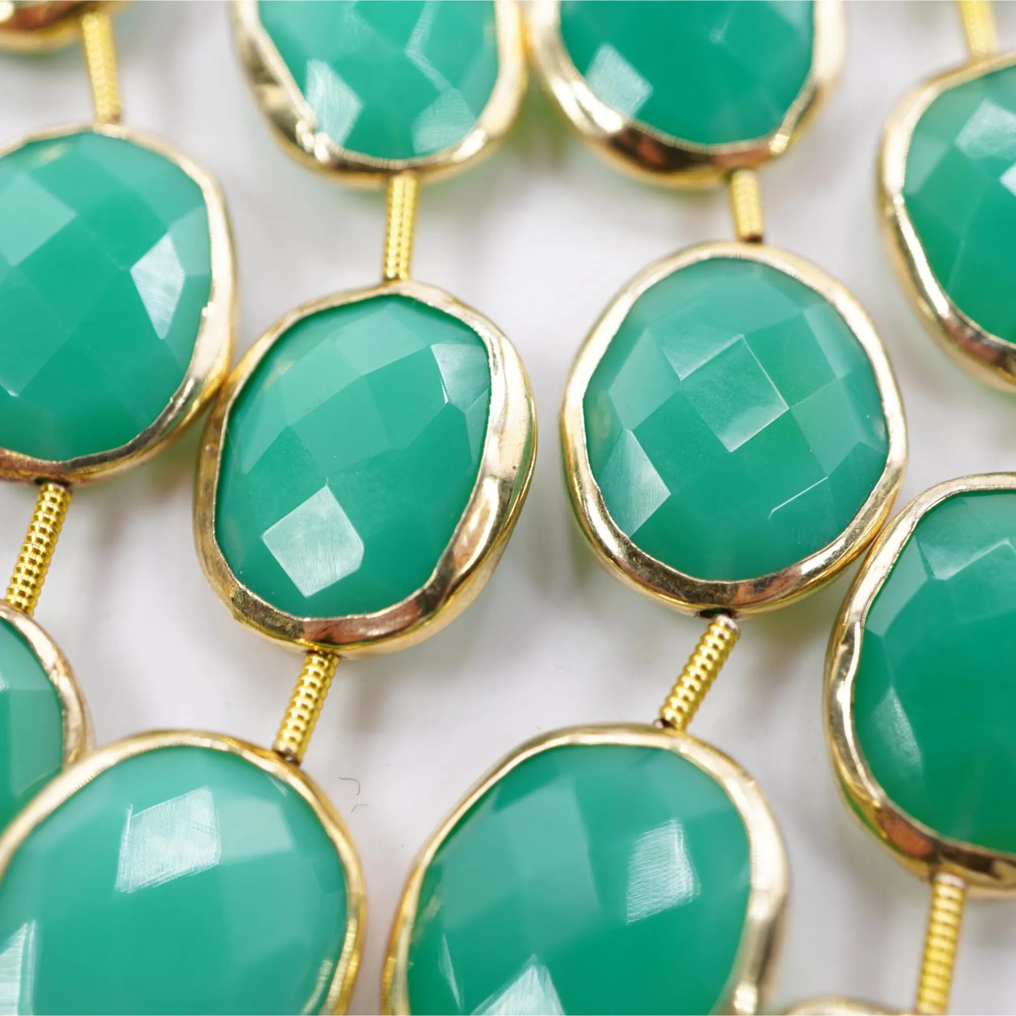 Chrysoprase Oval Gemstone Gold Electroplated Center Drilled Stand