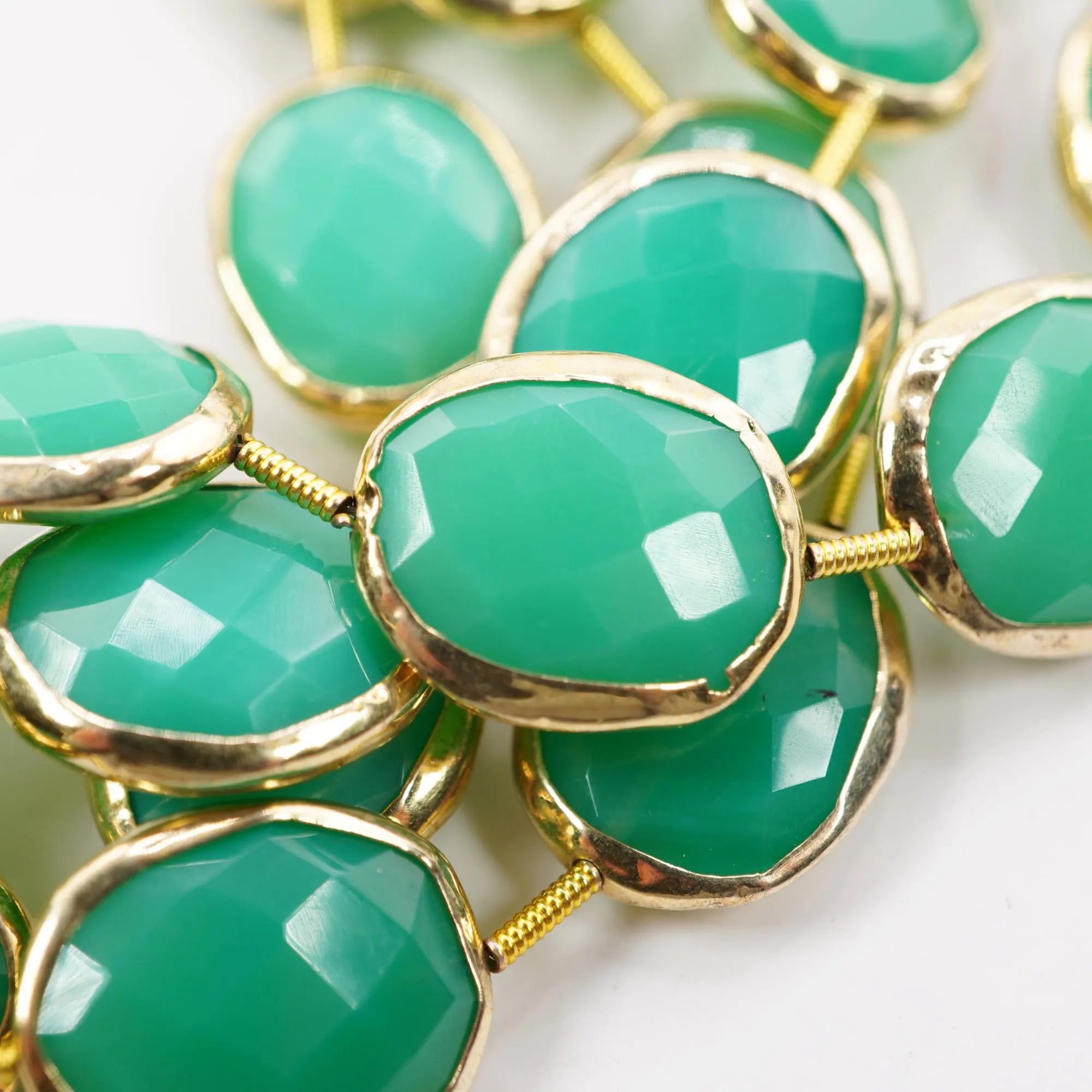 Chrysoprase Oval Gemstone Gold Electroplated Center Drilled Stand