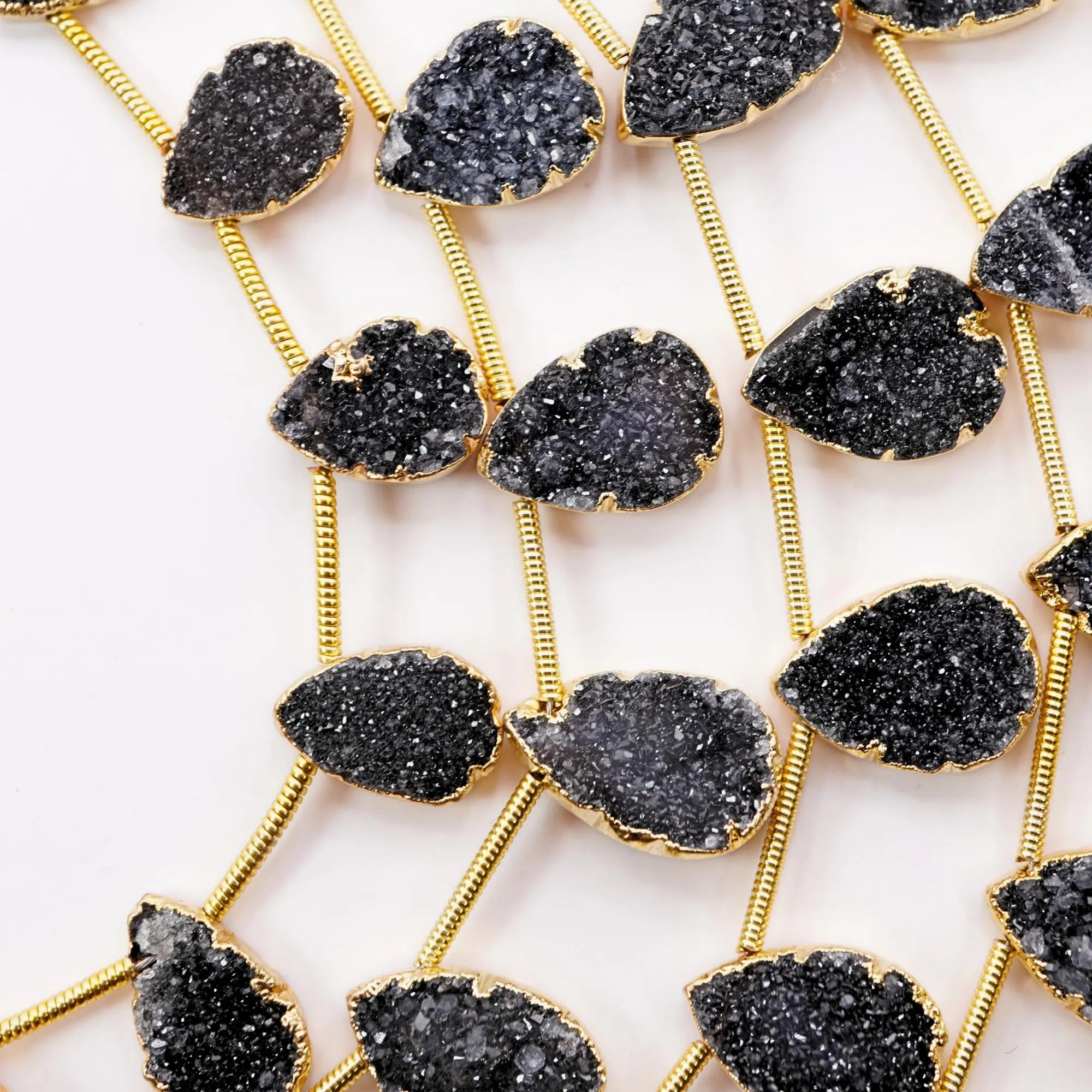 Black Druzy Teardrop Shape Gold Electroplated Side Drilled Stand