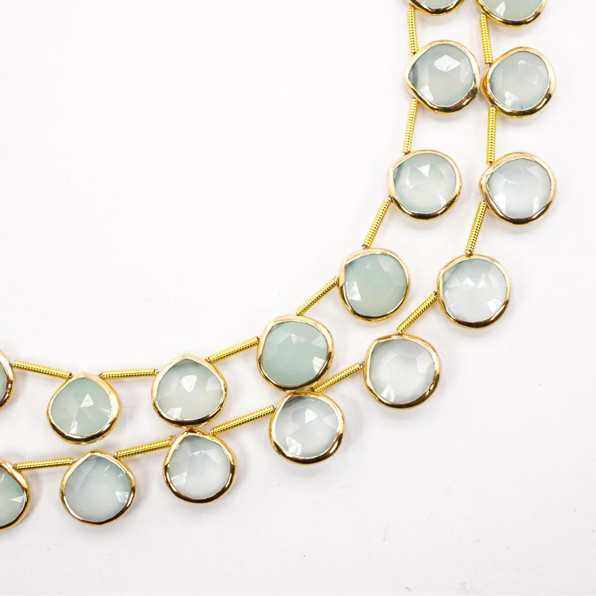 Aqua Chalcedony Heart Shape Gemstone Gold Electroplated Stone Side Drilled Stand