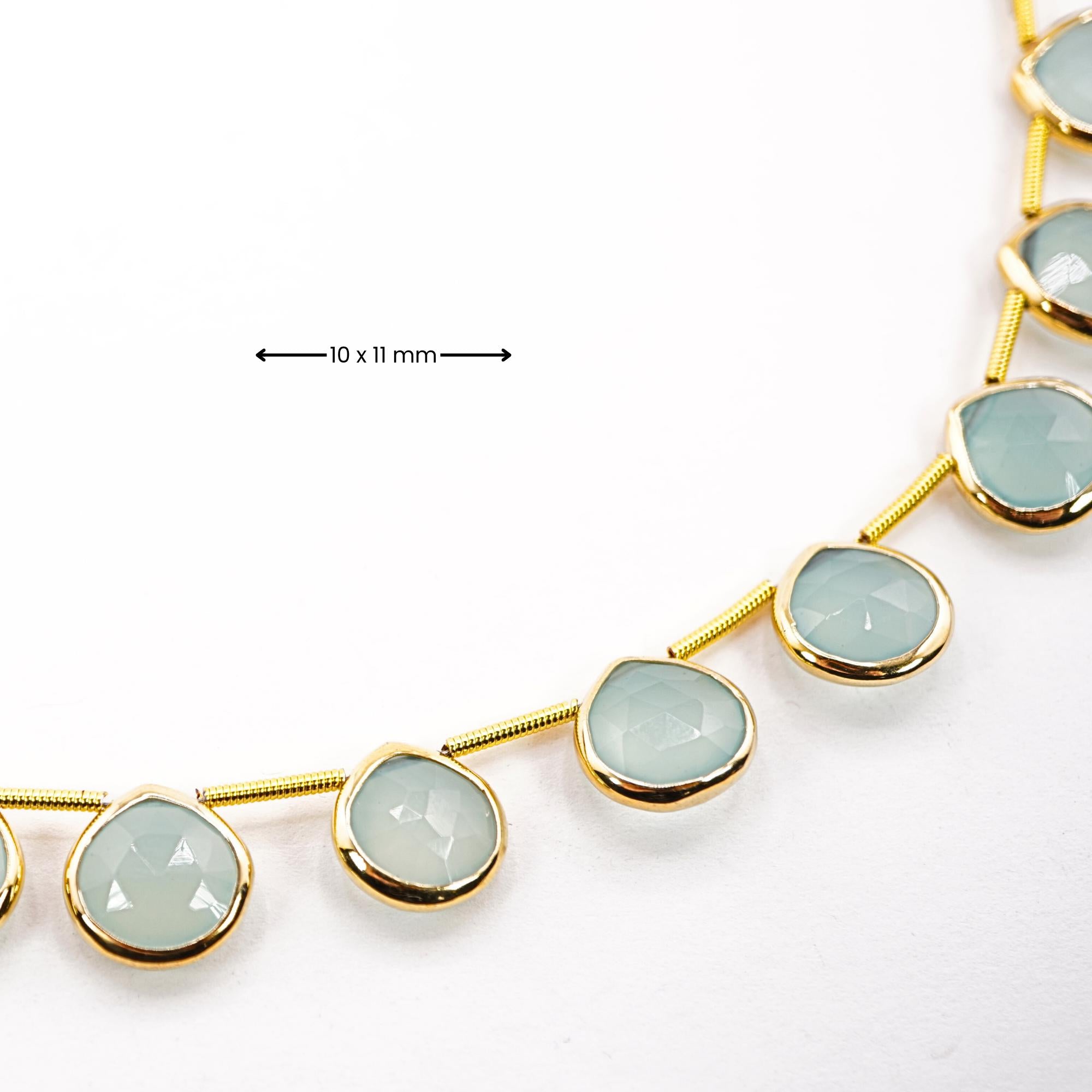 Aqua Chalcedony Heart Shape Gemstone Gold Electroplated Stone Side Drilled Stand