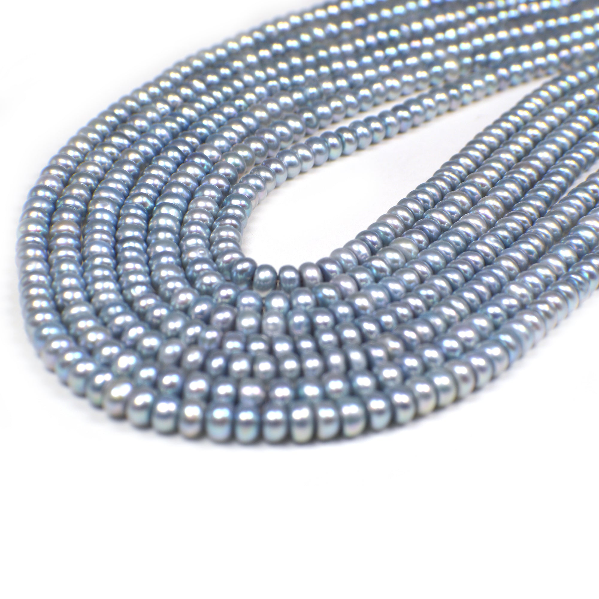 5 - 6 MM Sky Blue Button / Rondelle Freshwater Pearls Beads