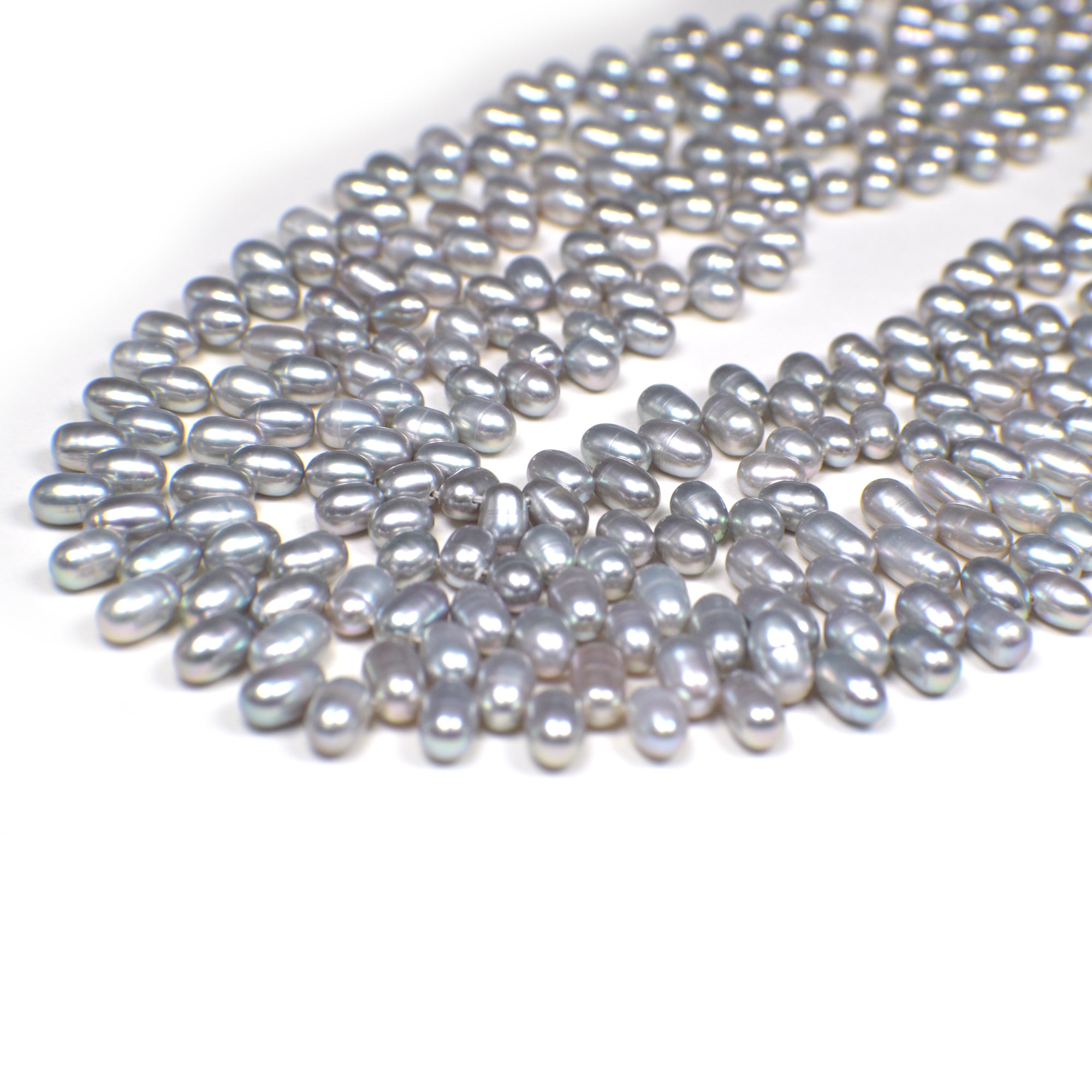 6 x 4 - 7 x 5 MM Gray Rice Freshwater Pearls Beads