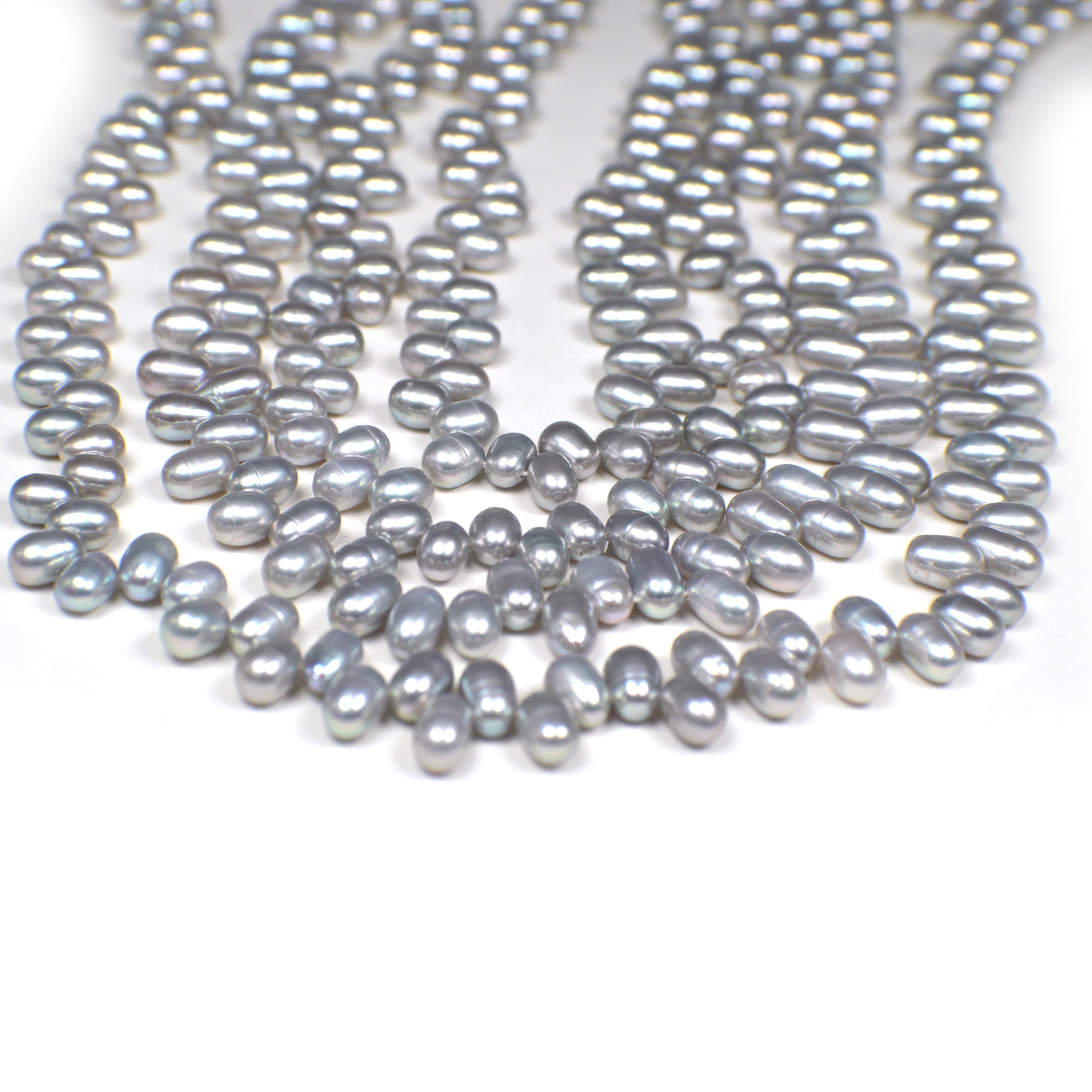 6 x 4 - 7 x 5 MM Gray Rice Freshwater Pearls Beads