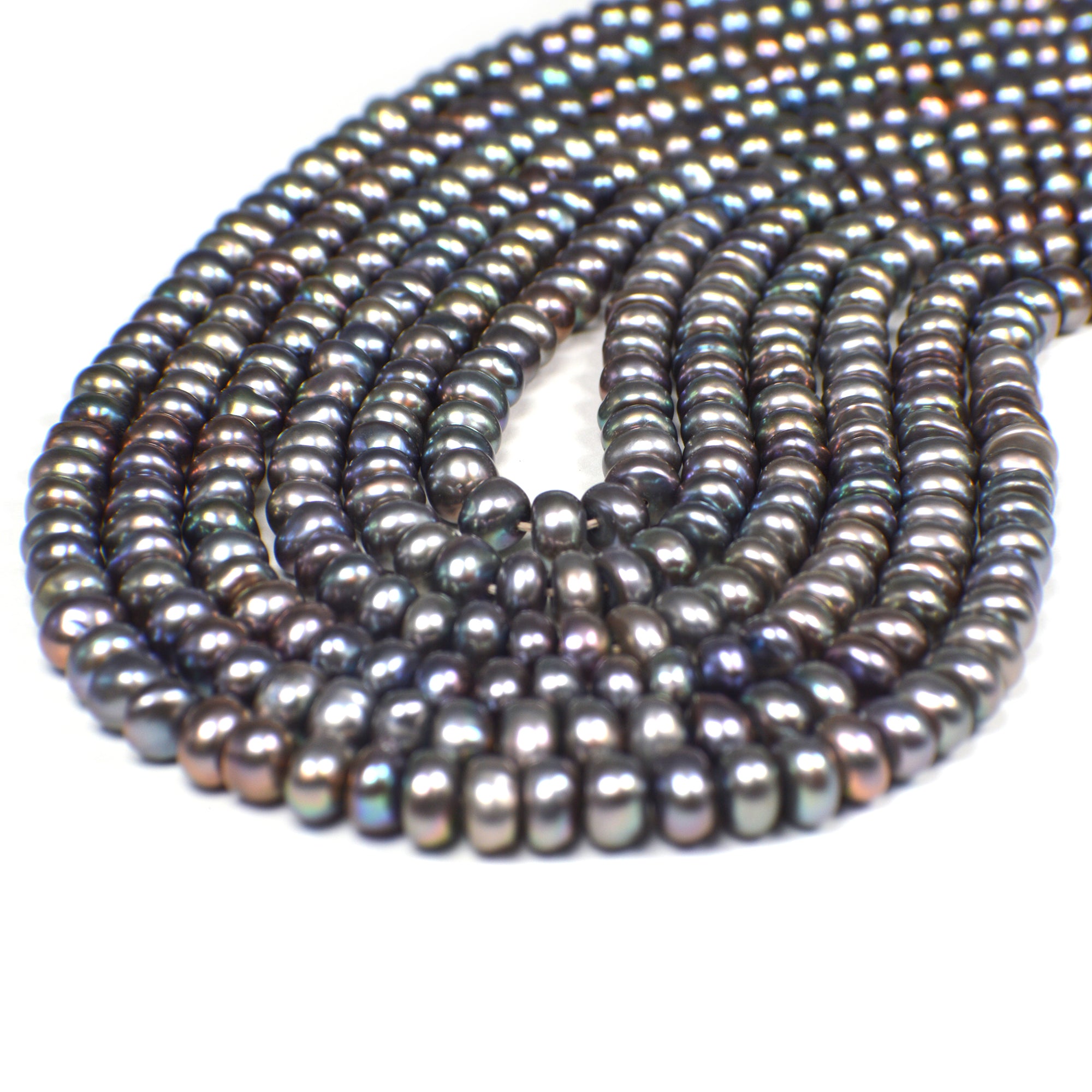 6 - 7 MM Peacock Button / Rondelle Freshwater Pearls Beads