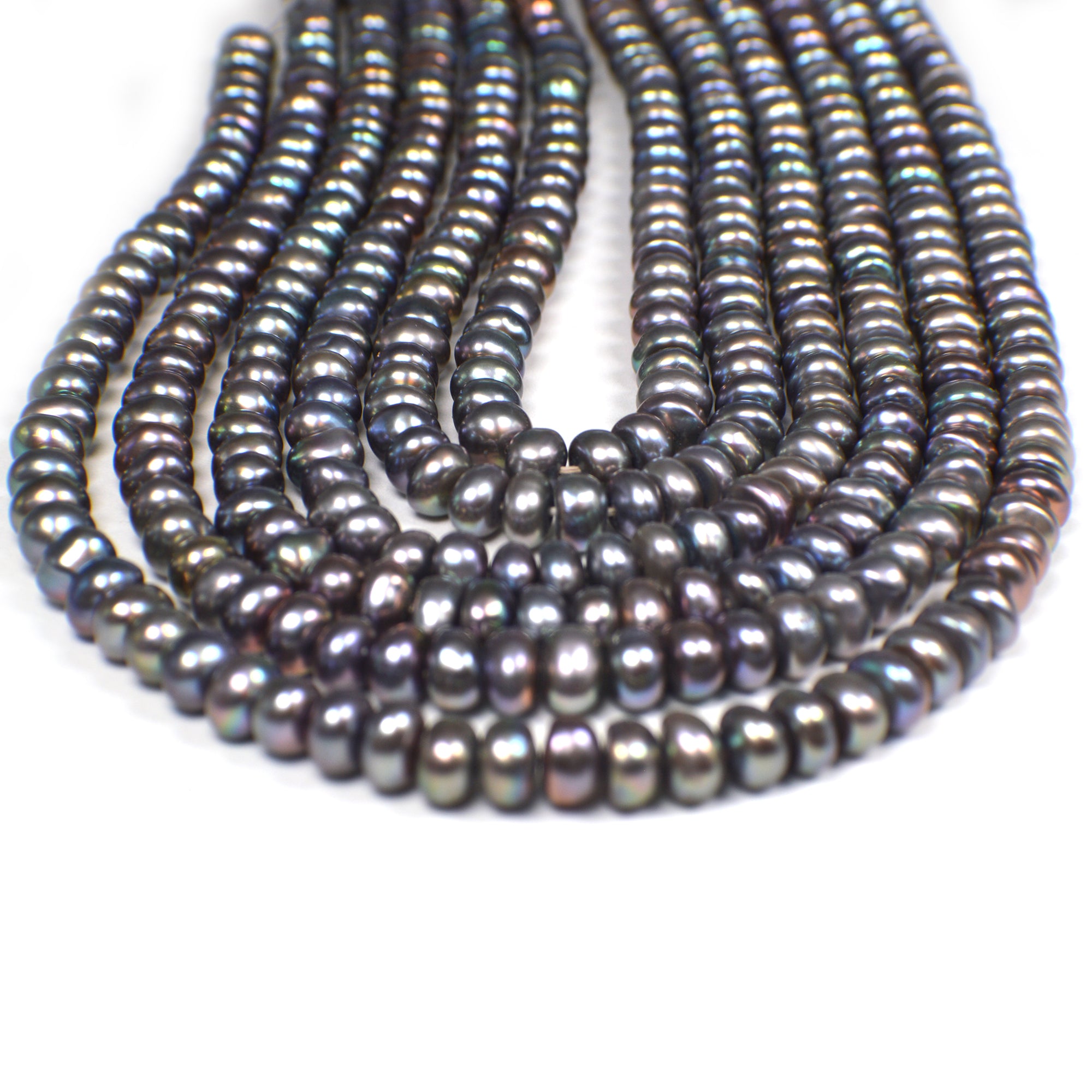6 - 7 MM Peacock Button / Rondelle Freshwater Pearls Beads