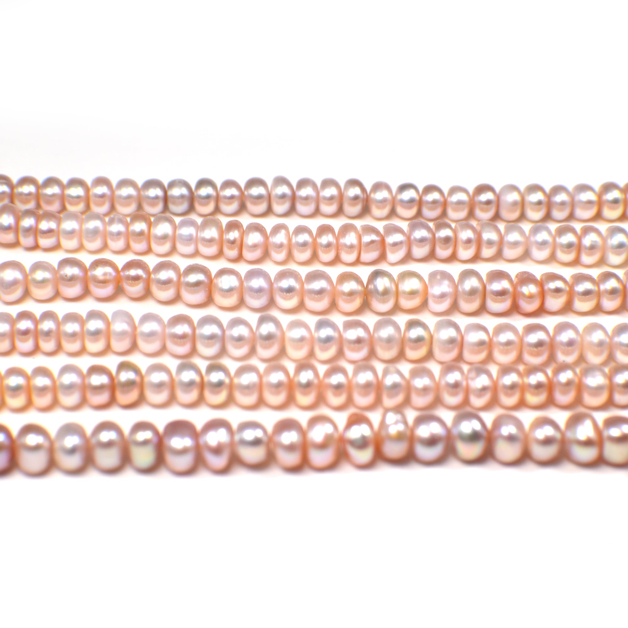 5 - 6 MM Pink Peach Button / Rondelle Freshwater Pearls Beads