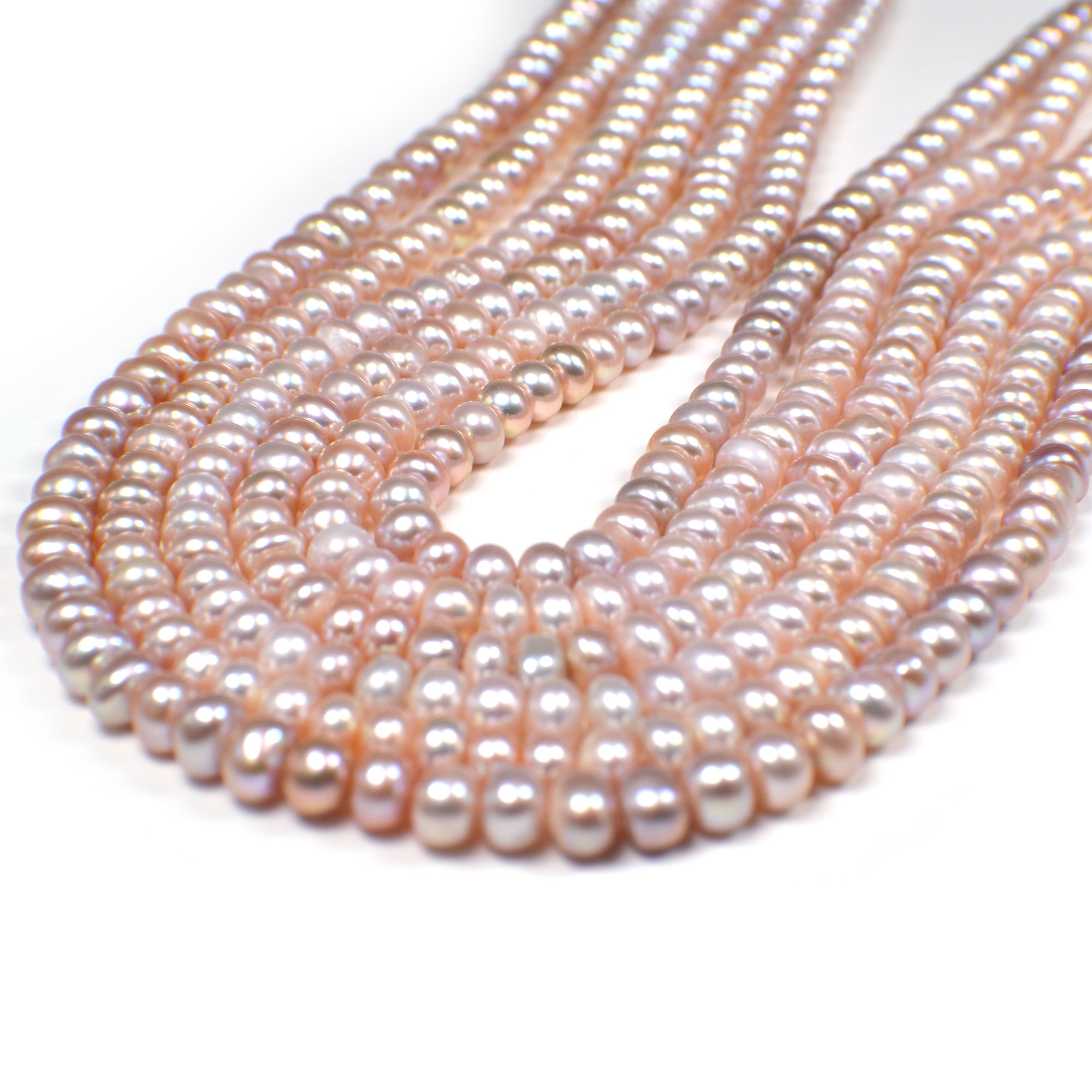 5 - 6 MM Pink Peach Button / Rondelle Freshwater Pearls Beads