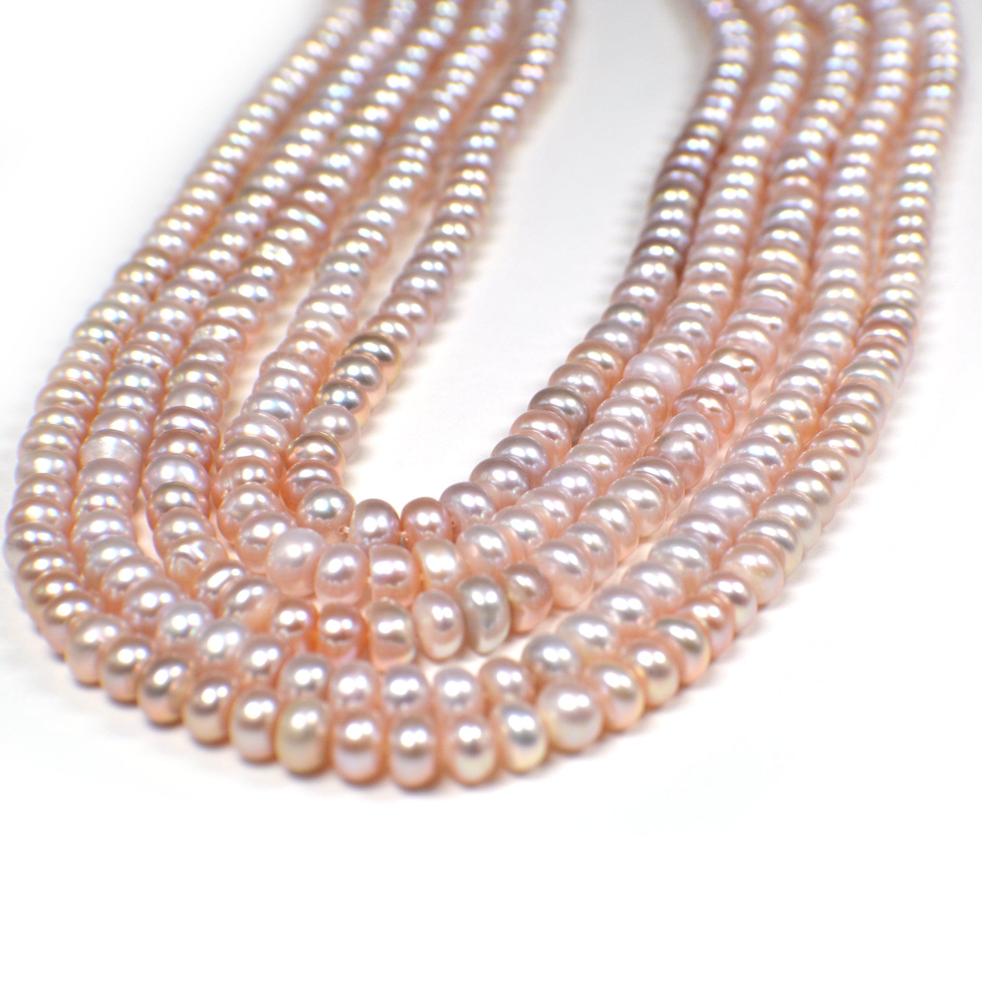 5 - 6 MM Pink Peach Button / Rondelle Freshwater Pearls Beads