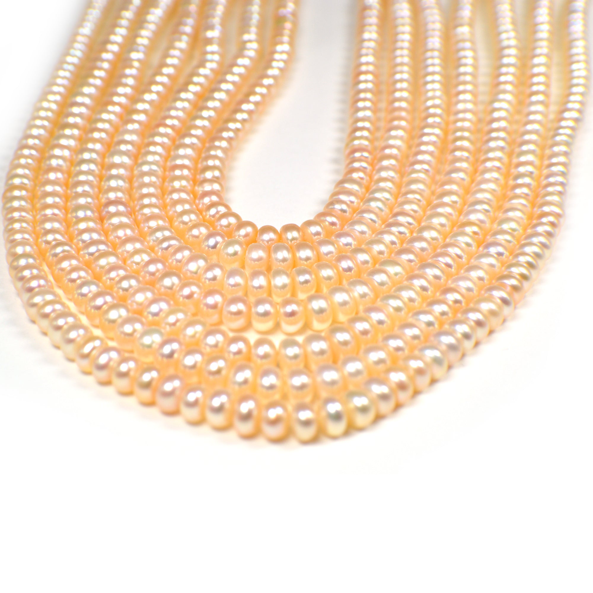 5 - 6 MM Peach Button / Rondelle Freshwater Pearls Beads