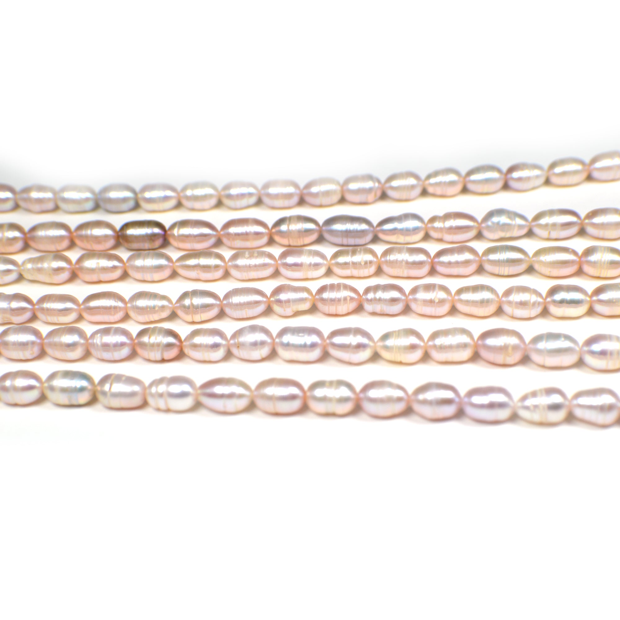 6x4 - 8x5 MM Pink Peach Ringed Rice Freshwater Pearls Beads