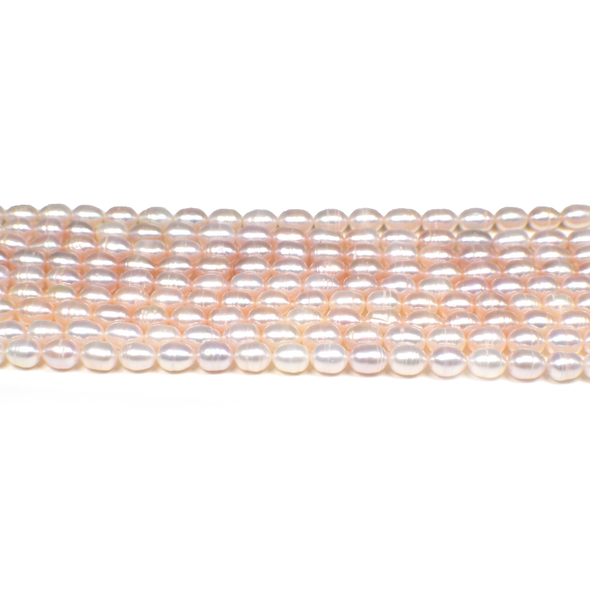 8x6 - 9x6 MM Pink Peach Ringed Rice Freshwater Pearls Beads