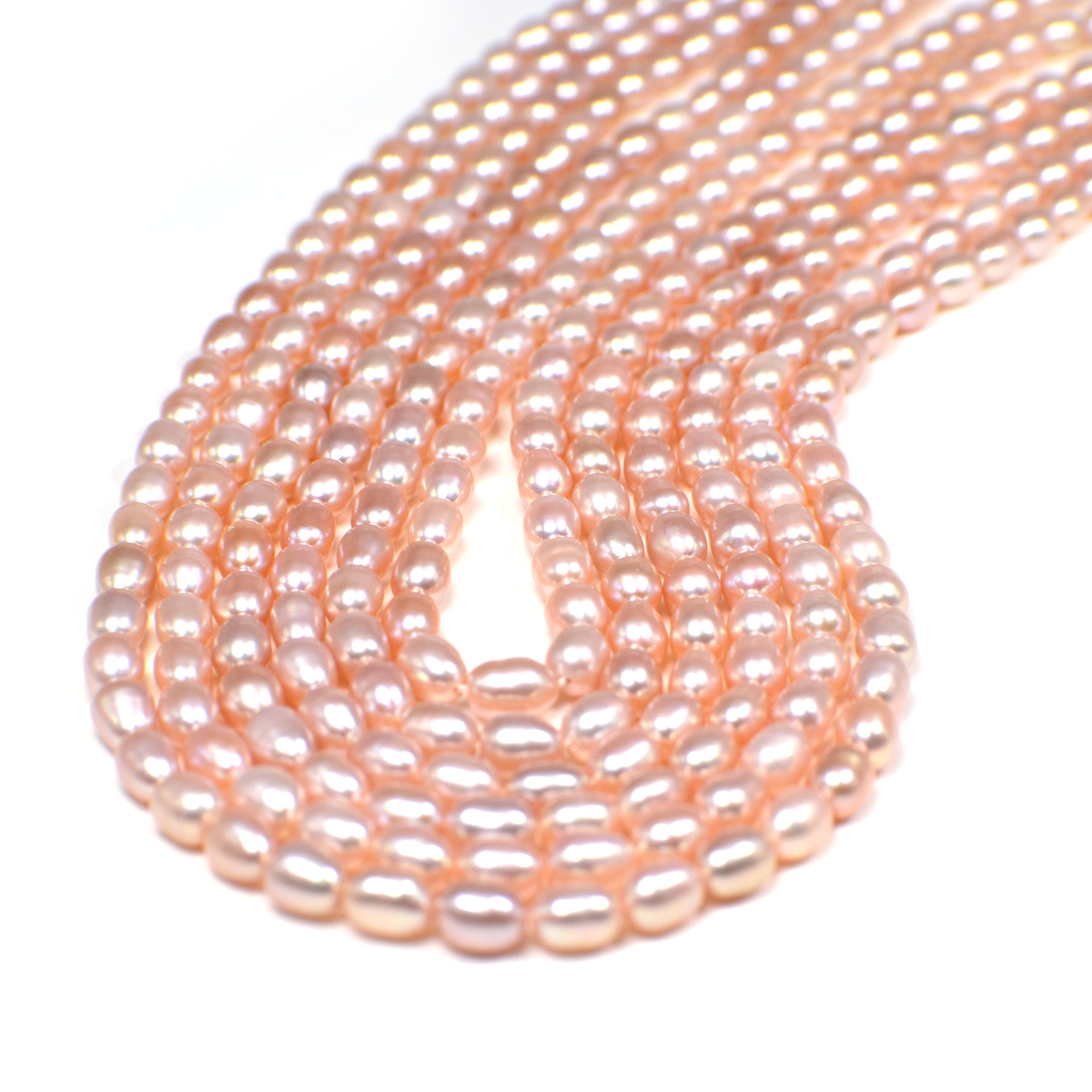 5x4 - 6x4 MM Pink Peach Rice Freshwater Pearls Beads