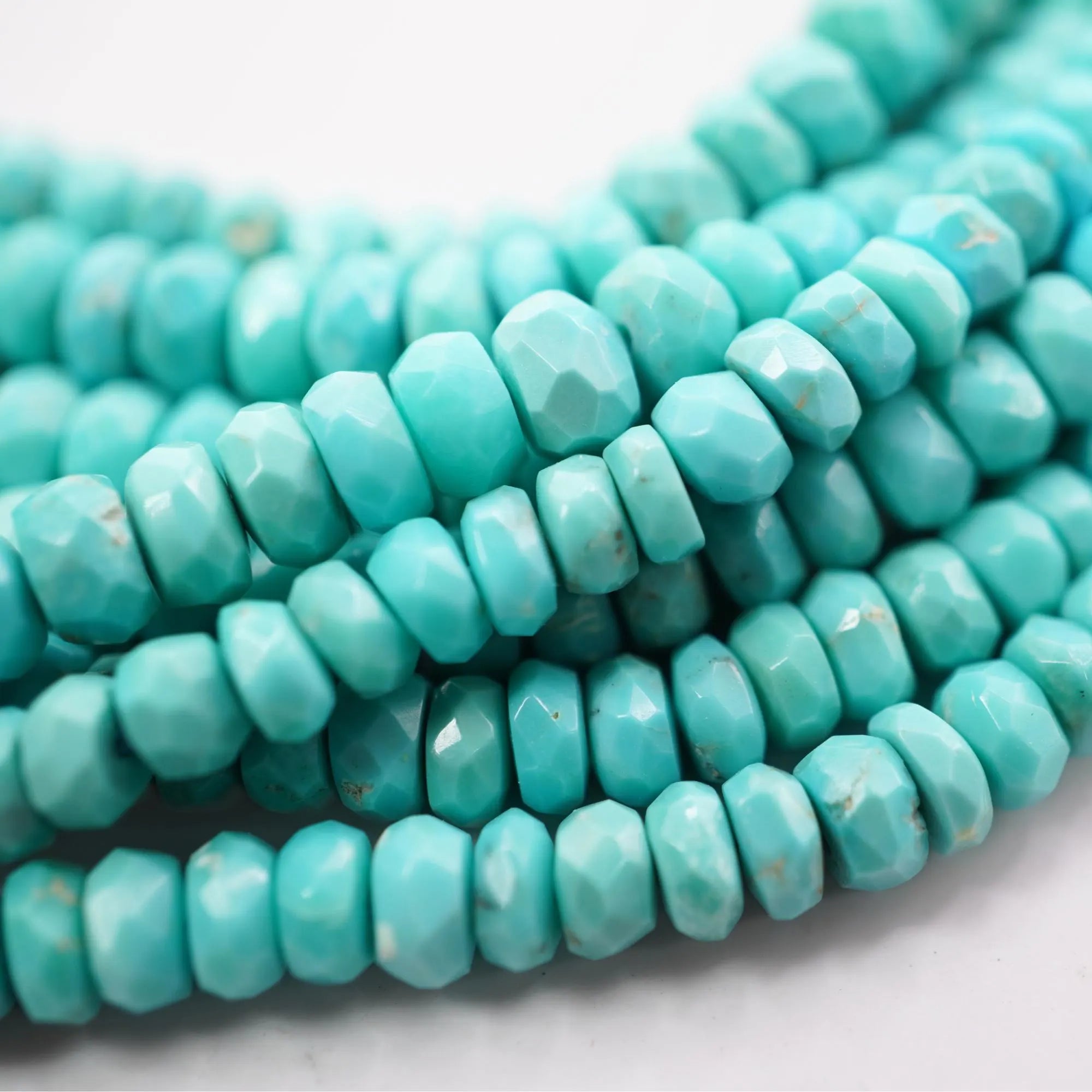 King Man Block Turquoise Faceted Rondelle Shape Gemstone Stands Beads