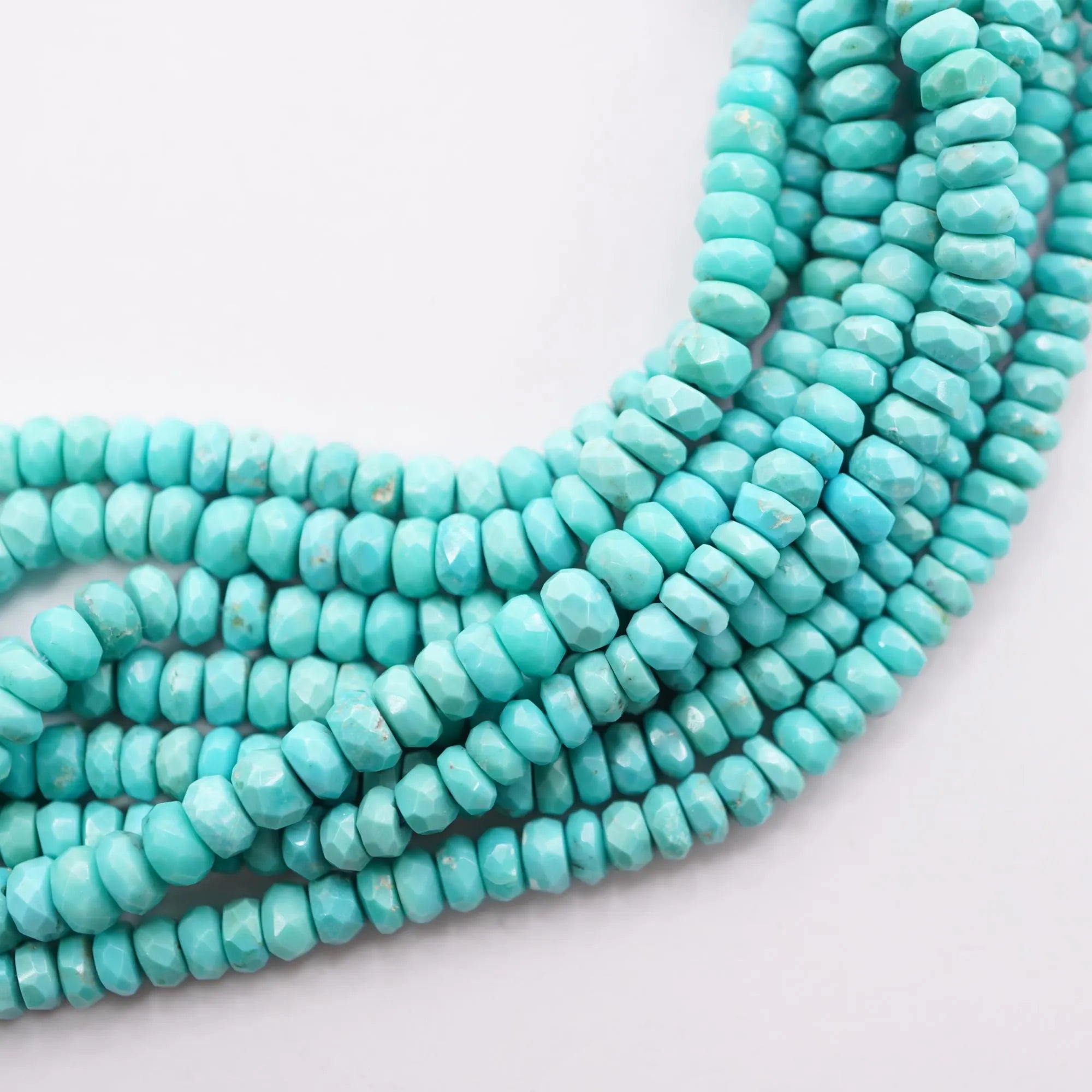 King Man Block Turquoise Faceted Rondelle Shape Gemstone Stands Beads