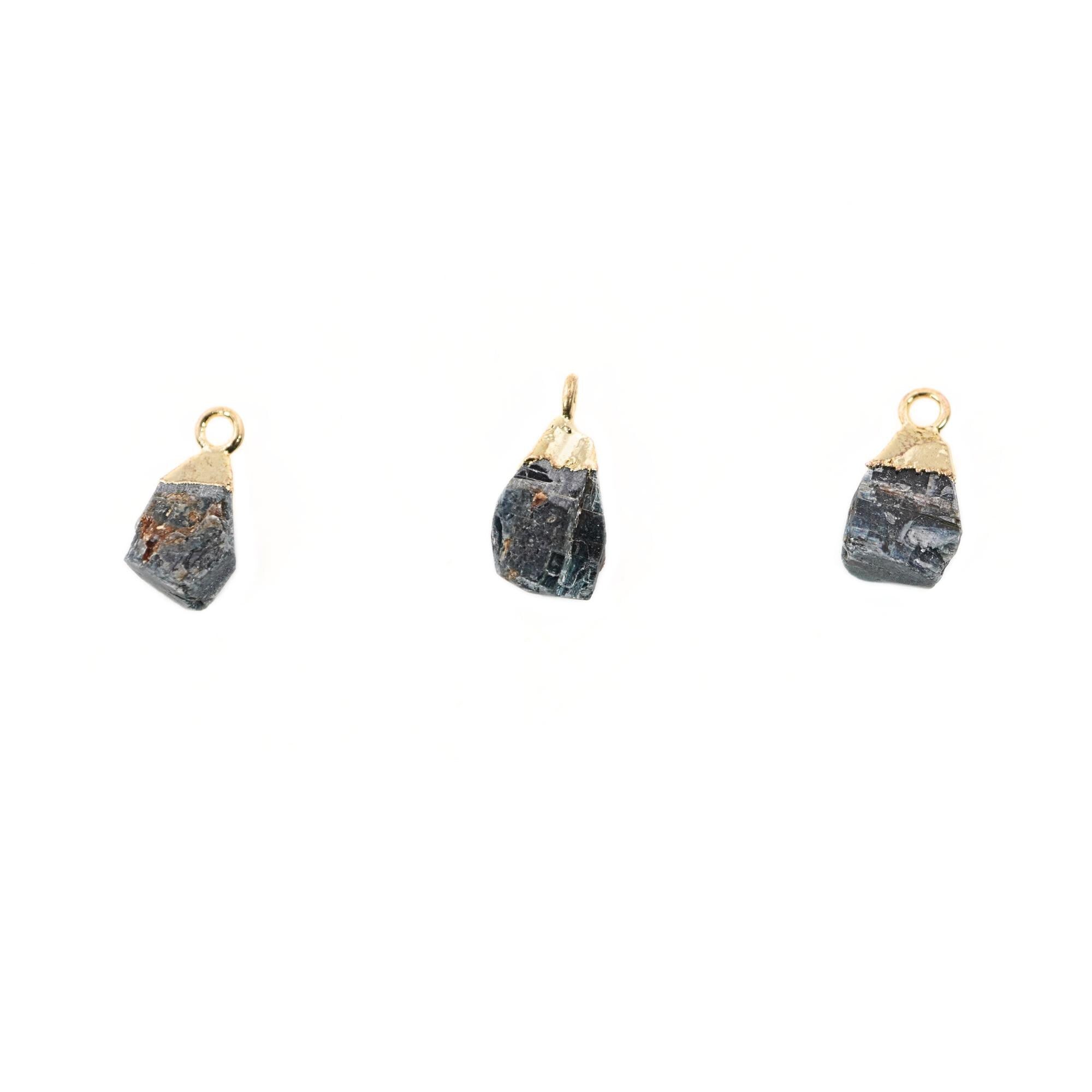 Kyanite Raw Rough Shape Gemstone Gold Electroplated Charm Pendant