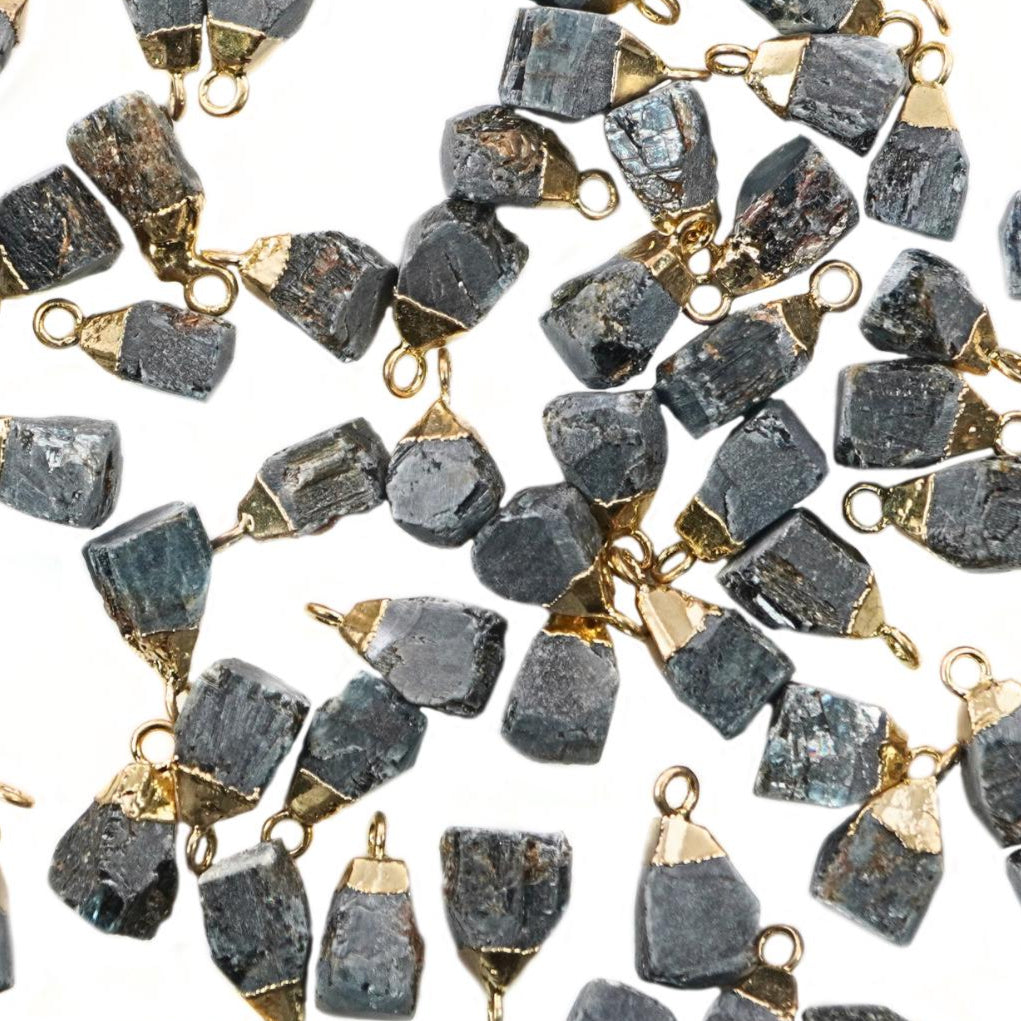 Kyanite Raw Rough Shape Gemstone Gold Electroplated Charm Pendant