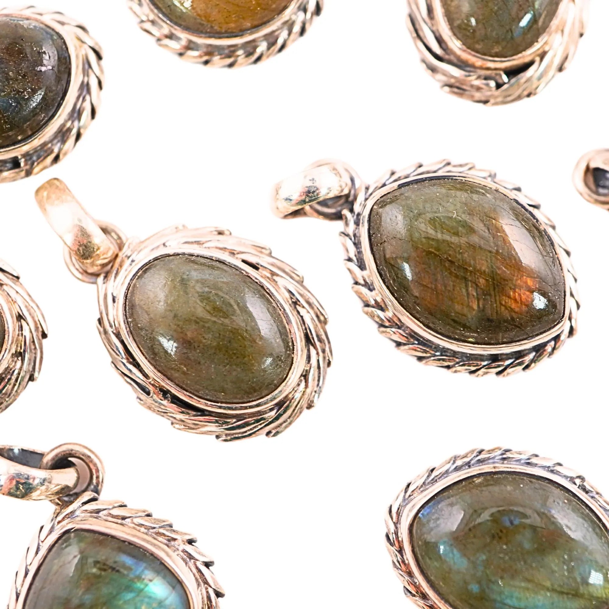 Antique Silver Oxidized Gemstone Cabochons Pendants