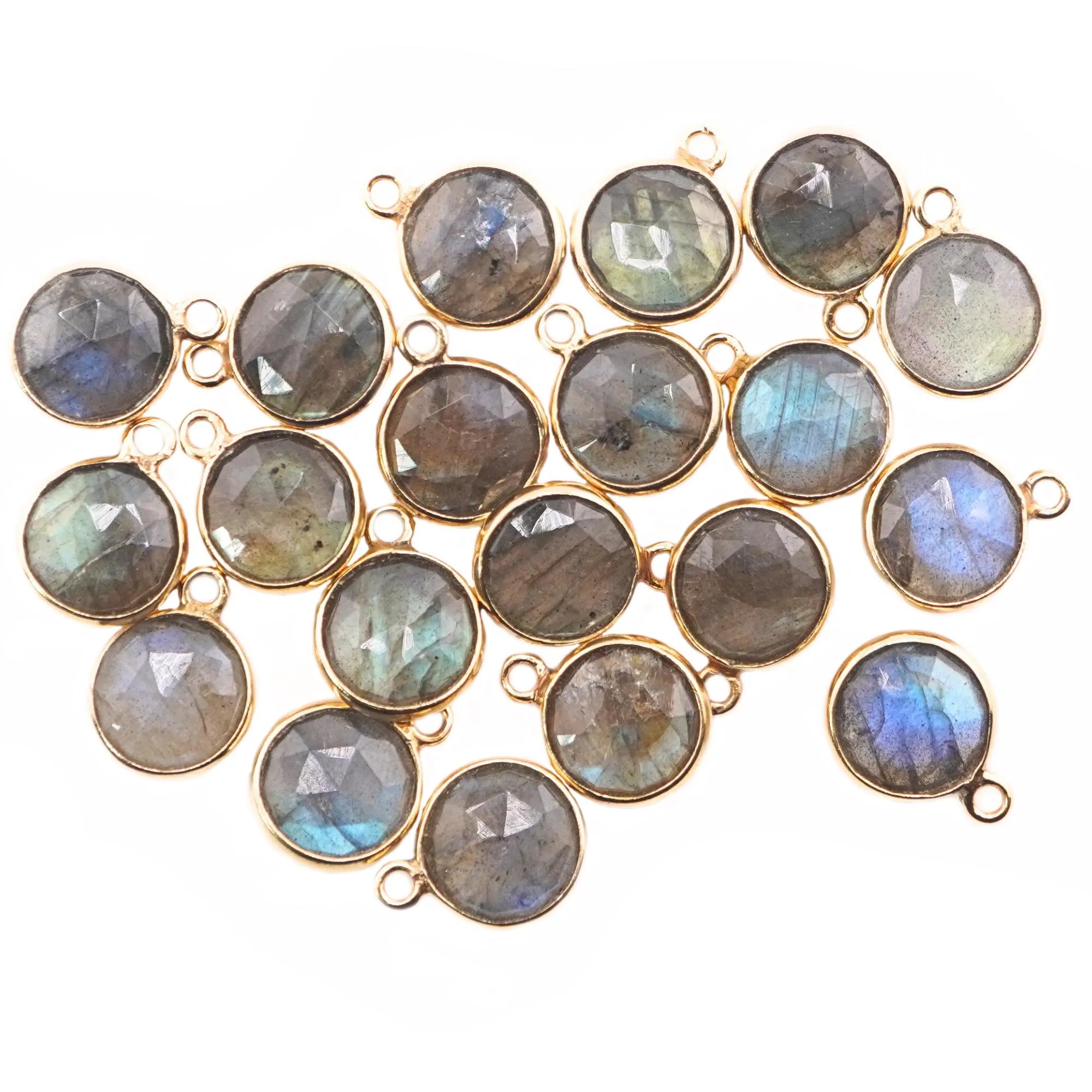 Labradorite Coin Shape Gemstone Gold Plated Sterling Silver Bezel Charm Pendant
