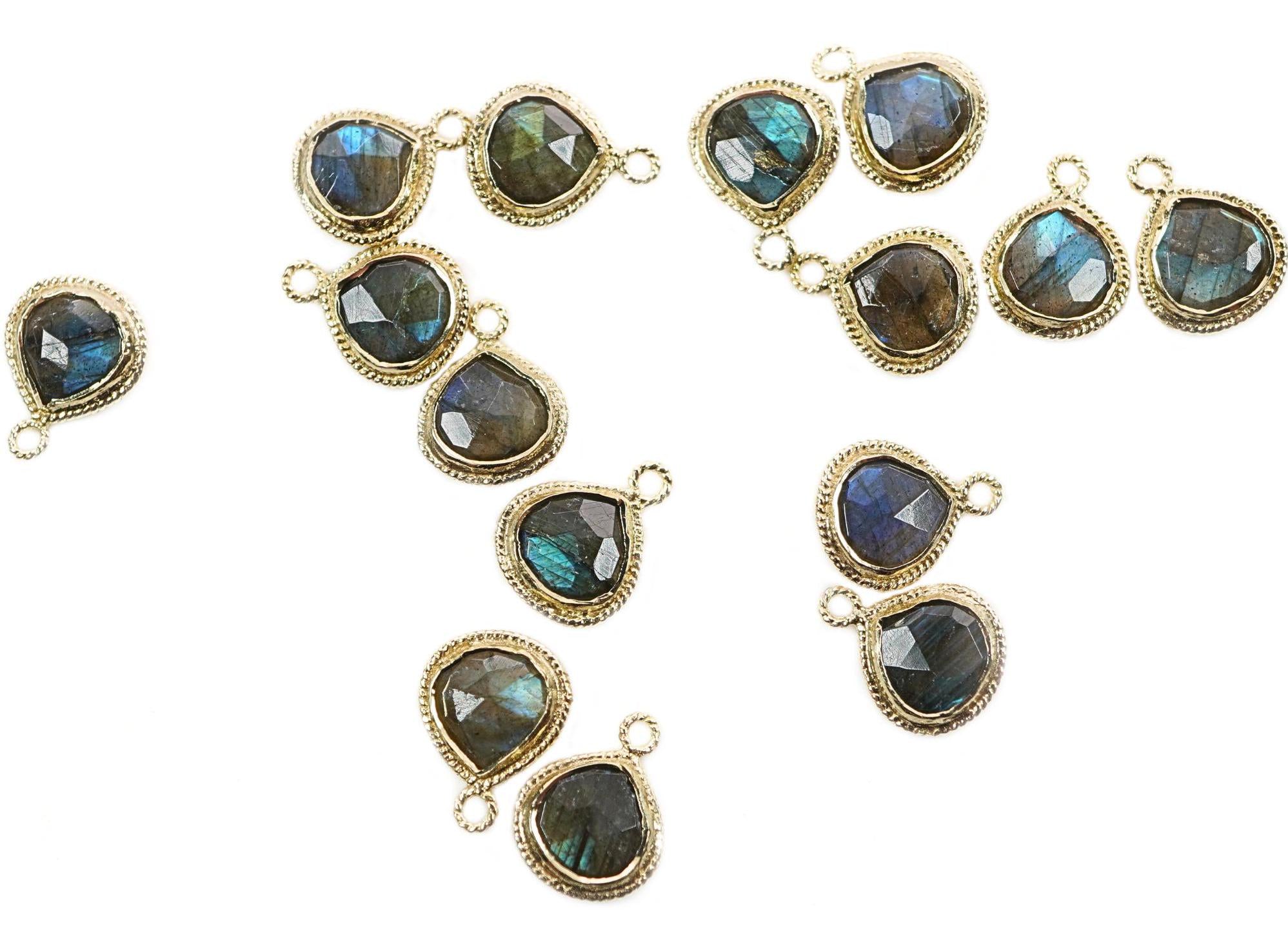 Labradorite Pear Shape Twisted Wire Gold Plated Silver Bezel Finding Charm Pendant