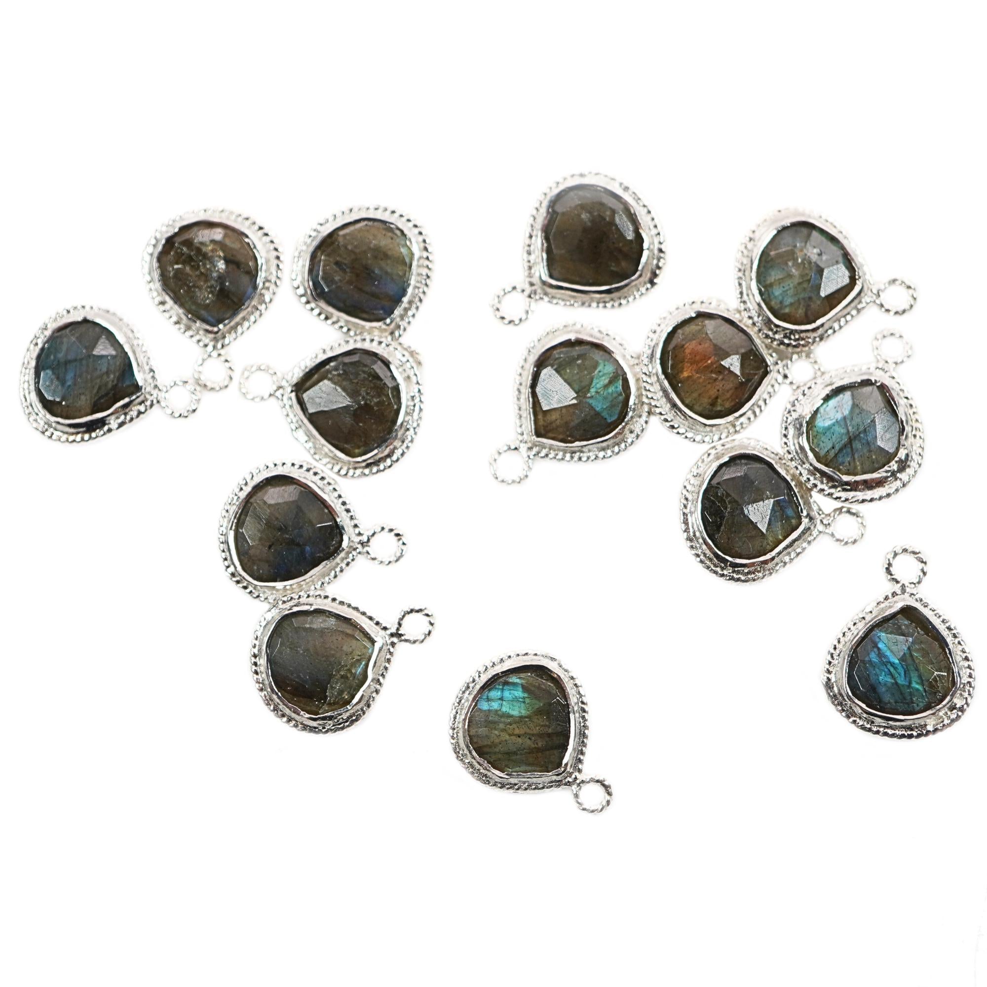 Labradorite Heart Shape Gemstone Twisted Wire Silver Bezel Finding Charm Pendant