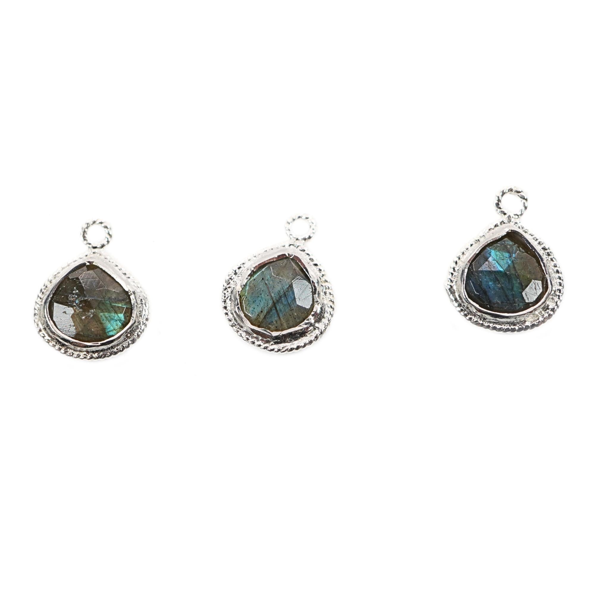 Labradorite Heart Shape Gemstone Twisted Wire Silver Bezel Finding Charm Pendant