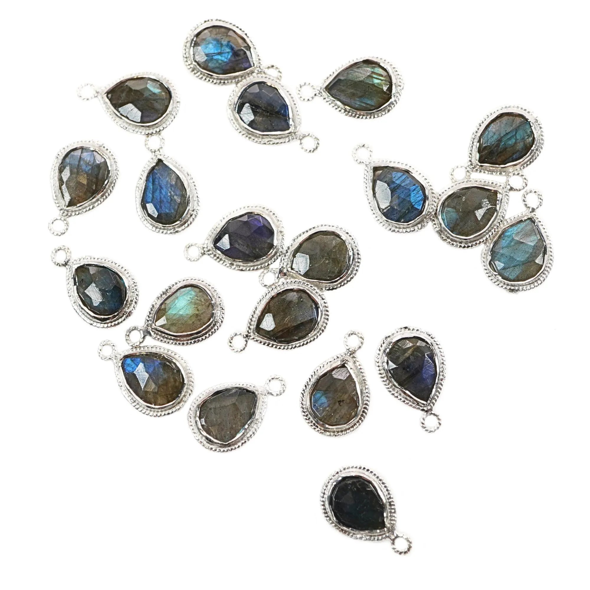 Labradorite Pear Shape Gemstone Twisted Wire Silver Bezel Finding Charm Pendant