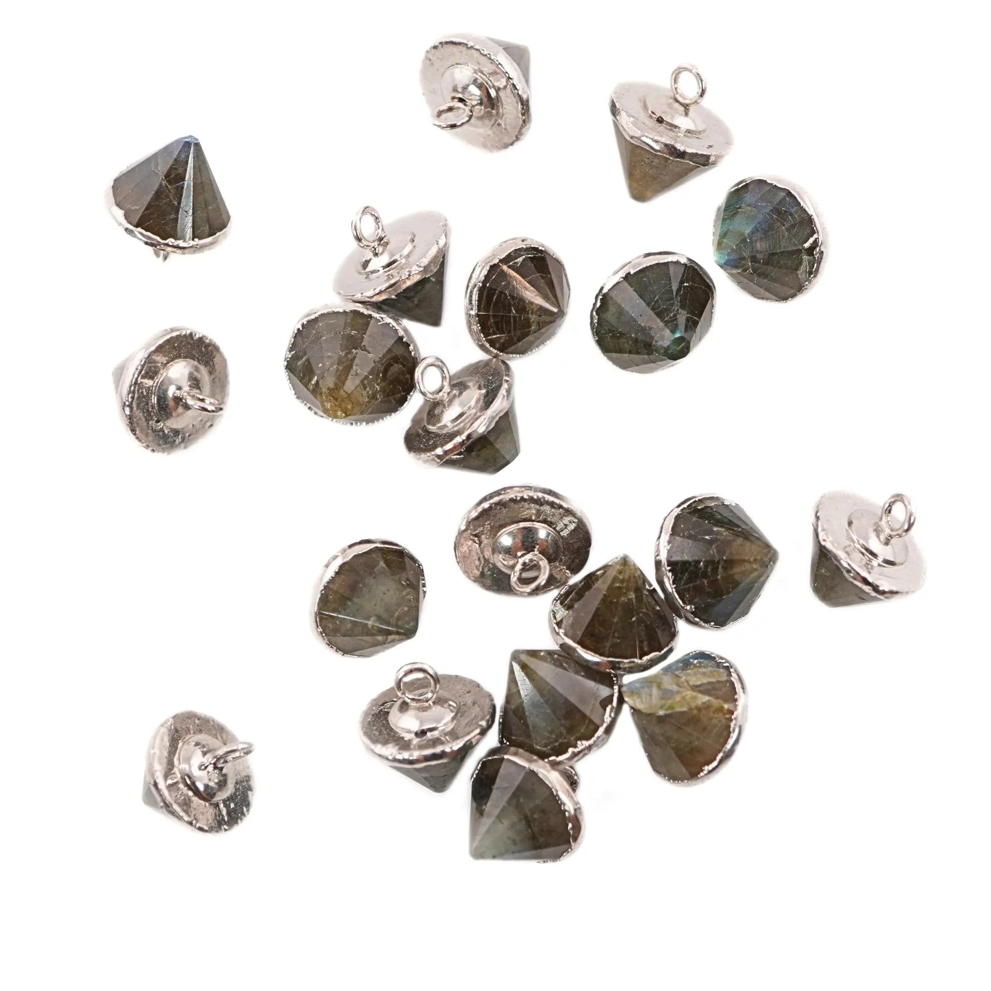 Labradorite Pointed Cone Shape Gemstone Silver Electroplated Charm Pendant