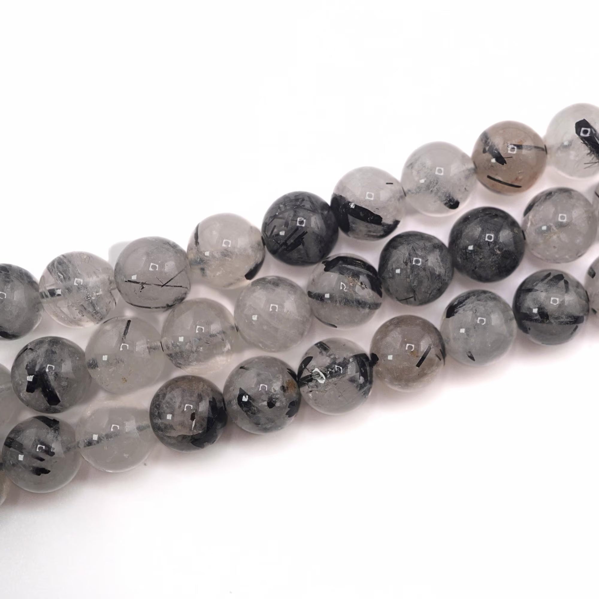 Black Rutile Quartz Round Shape Gemstone Strand Beads