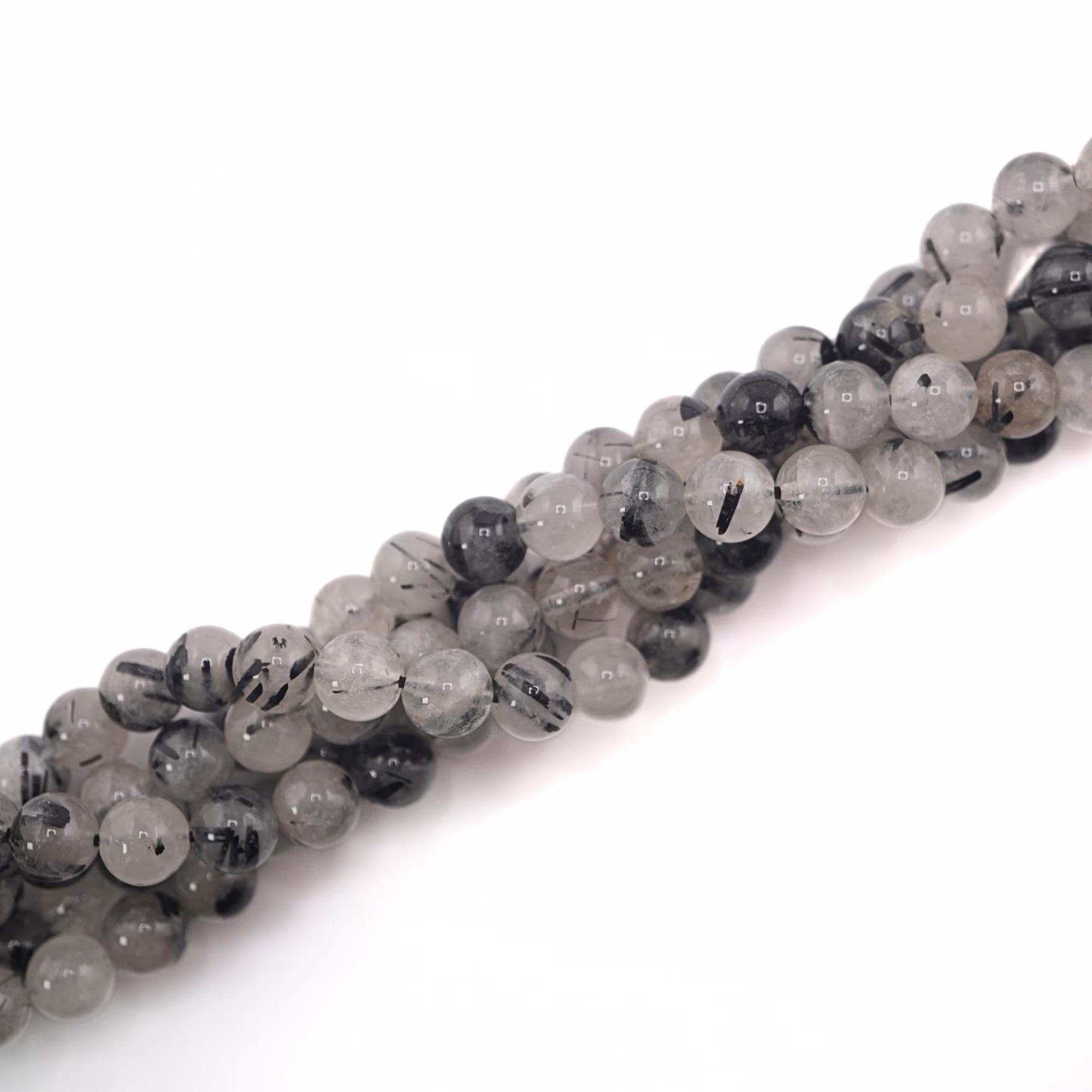 Black Rutile Quartz Round Shape Gemstone Strand Beads