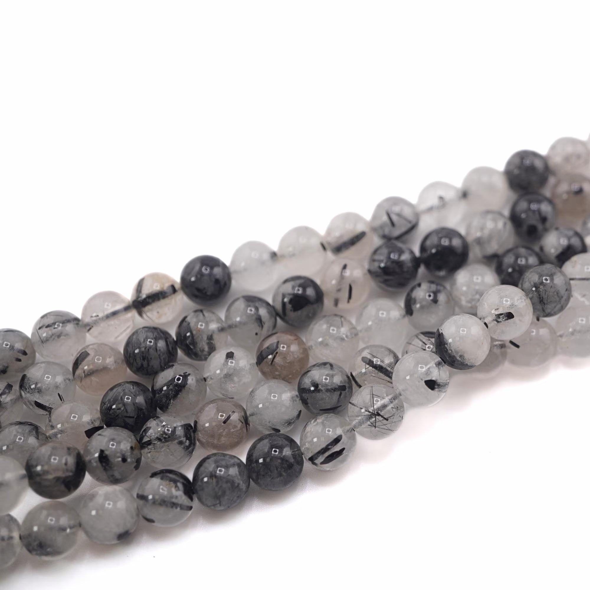 Black Rutile Quartz Round Shape Gemstone Strand Beads