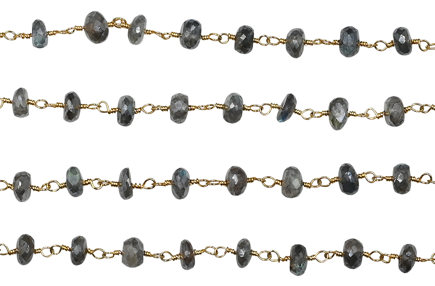Labradorite Stone Faceted Beads Gold Plated Chain
