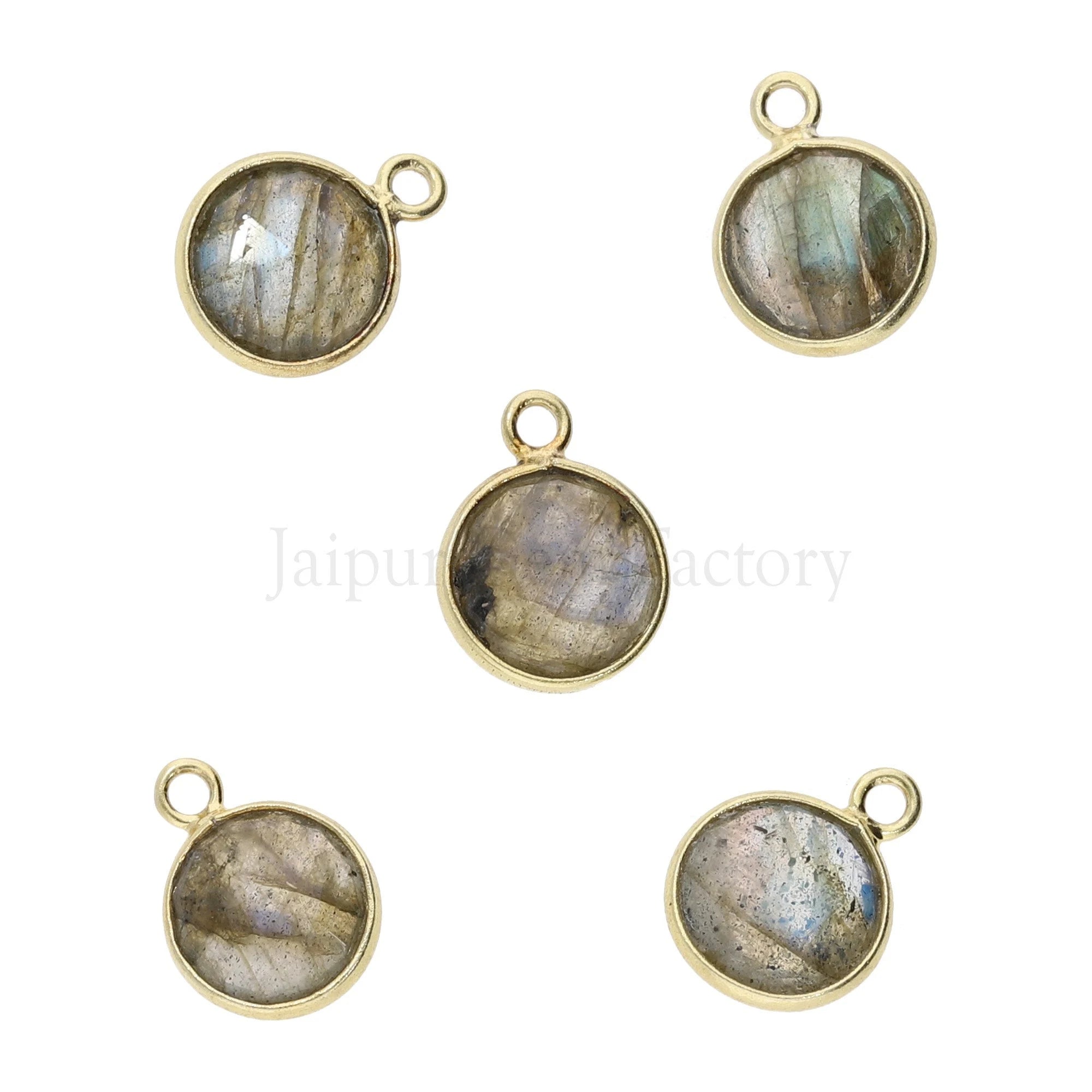 Labradorite coin pendant charm gold plated