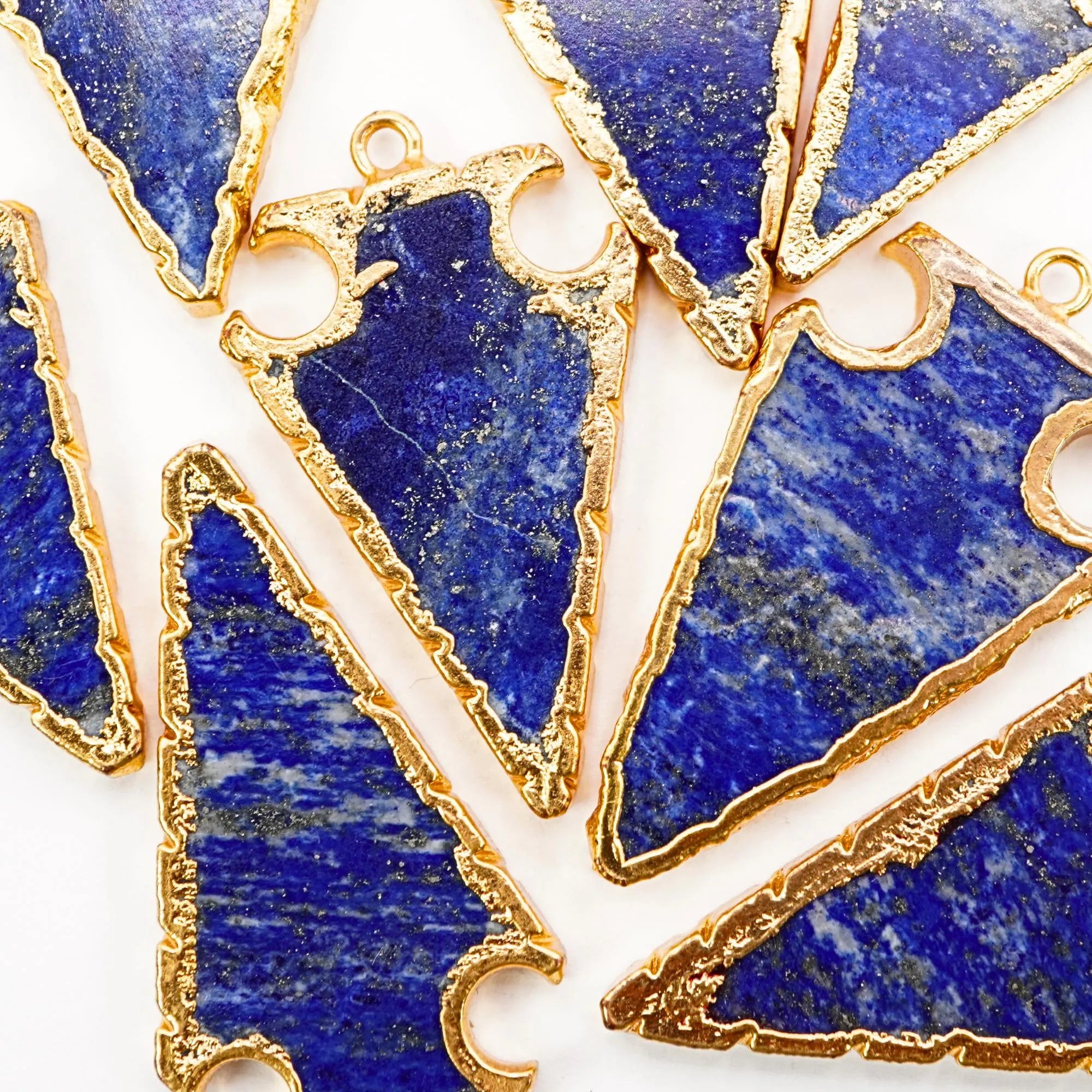 Lapis Lazuli Arrowhead Gold Electroplated Gemstone Pendant Charm