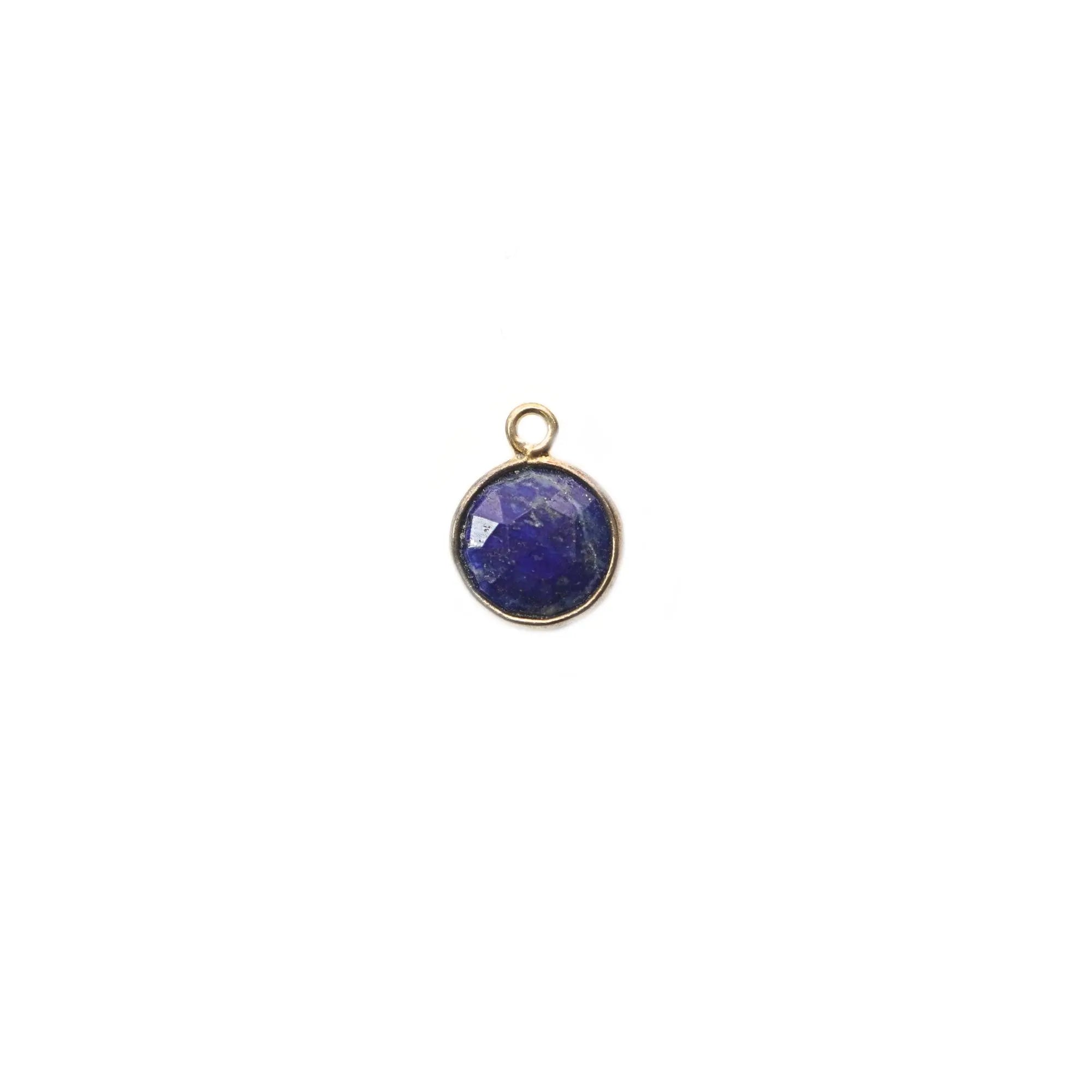 Lapis Lazuli Coin Shape Gemstone Gold Plated Sterling Silver Bezel Charm Pendant