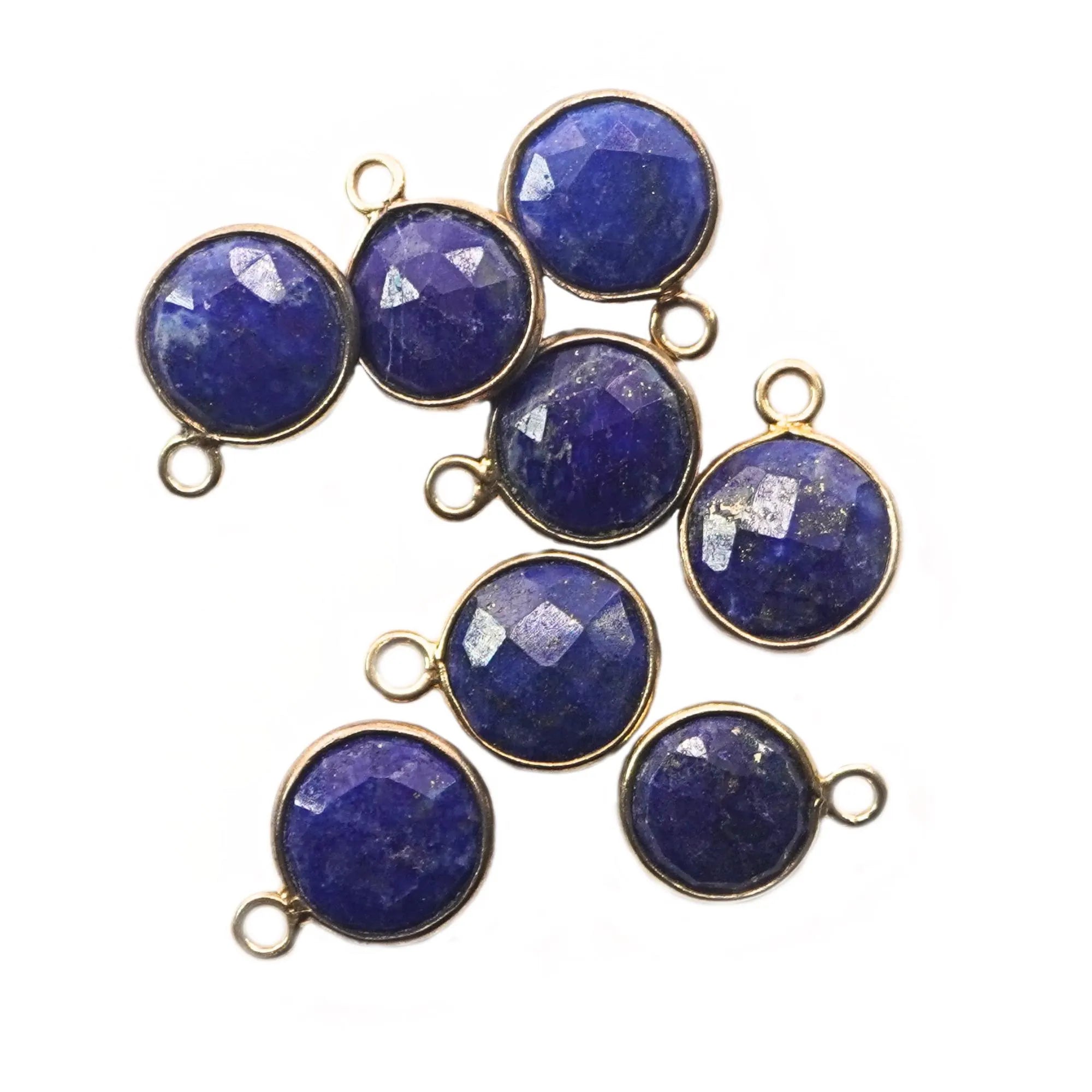 Lapis Lazuli Coin Shape Gemstone Gold Plated Sterling Silver Bezel Charm Pendant