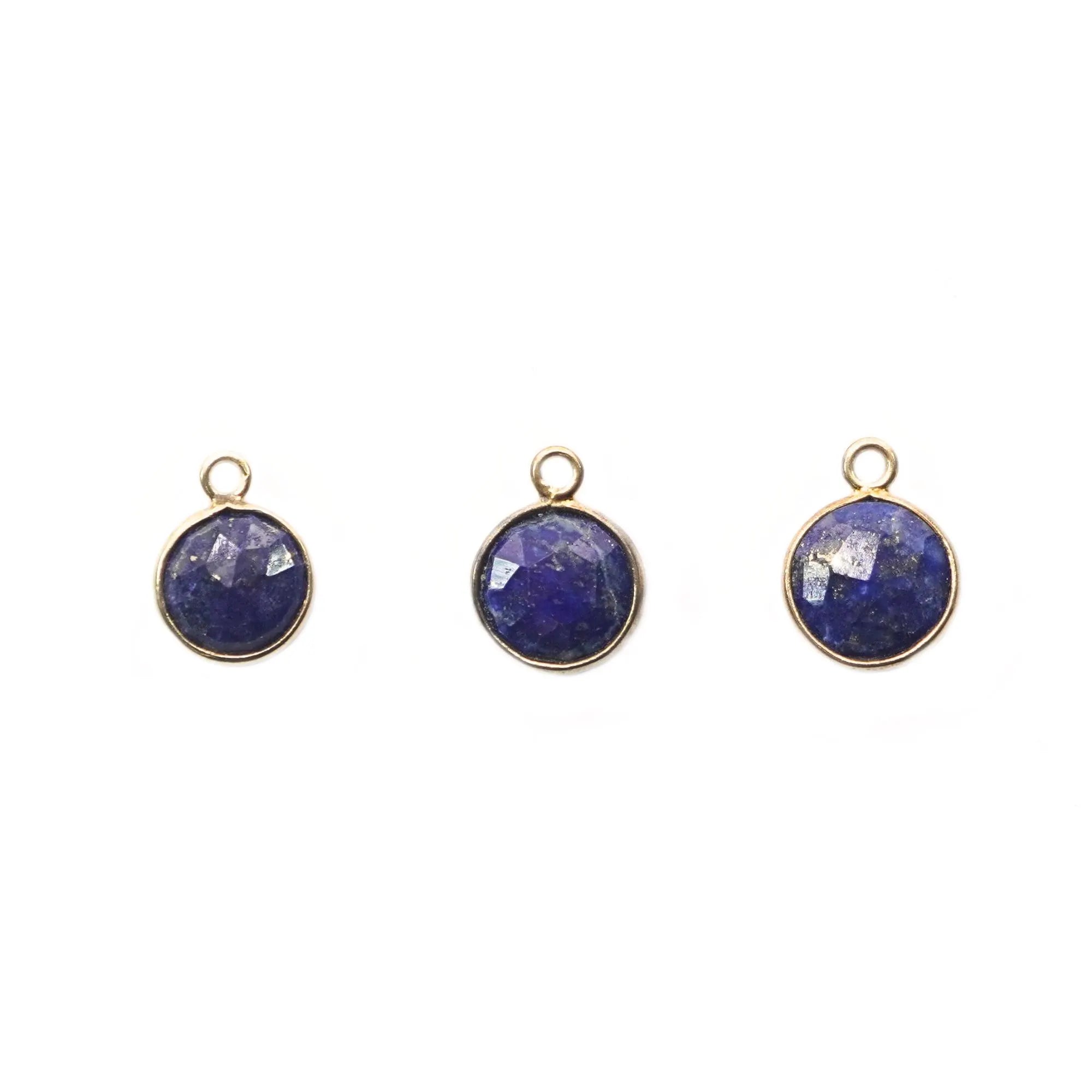 Lapis Lazuli Coin Shape Gemstone Gold Plated Sterling Silver Bezel Charm Pendant