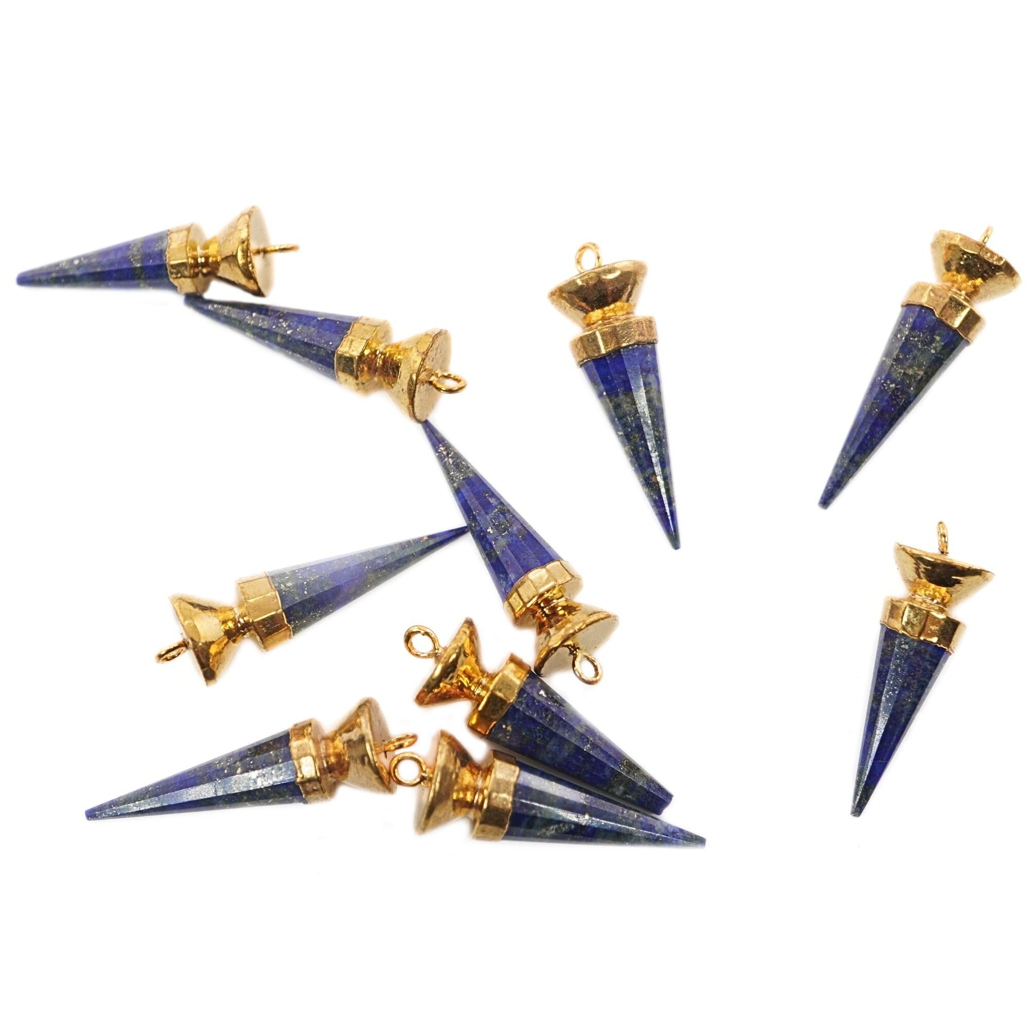Lapis Lazuli Big Spike Gemstone Gold Electroplated Charm Pendant