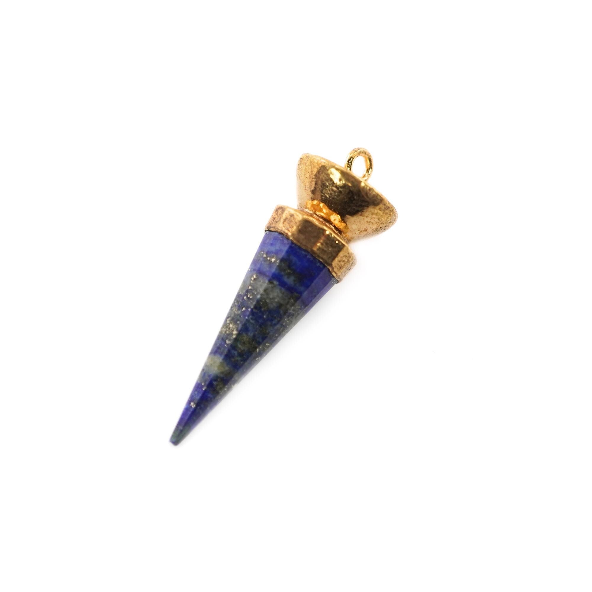 Lapis Lazuli Big Spike Gemstone Gold Electroplated Charm Pendant