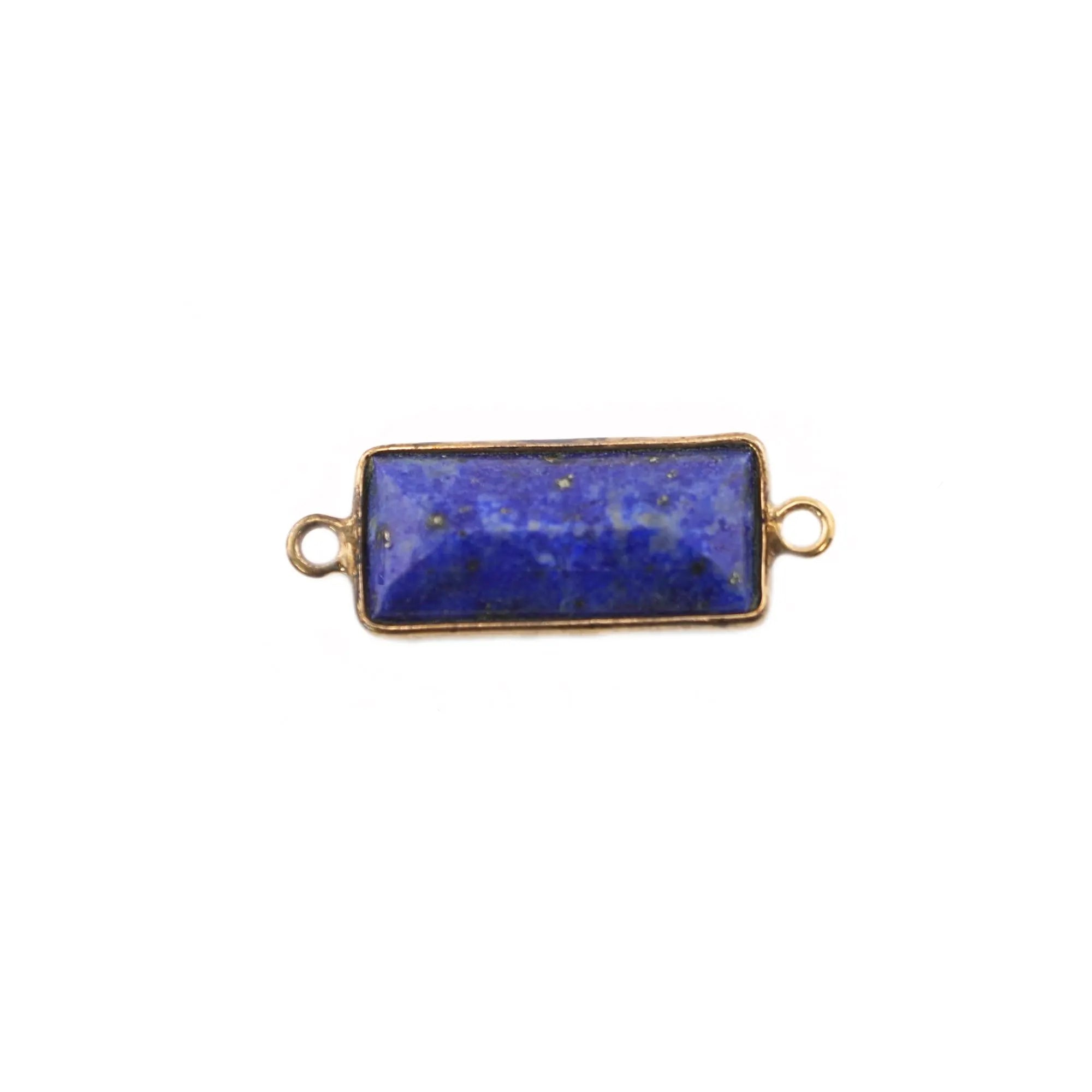 Lapis Lazuli Rectangle Shape Gemstone Gold Plated Sterling Silver Bezel Charm Connector