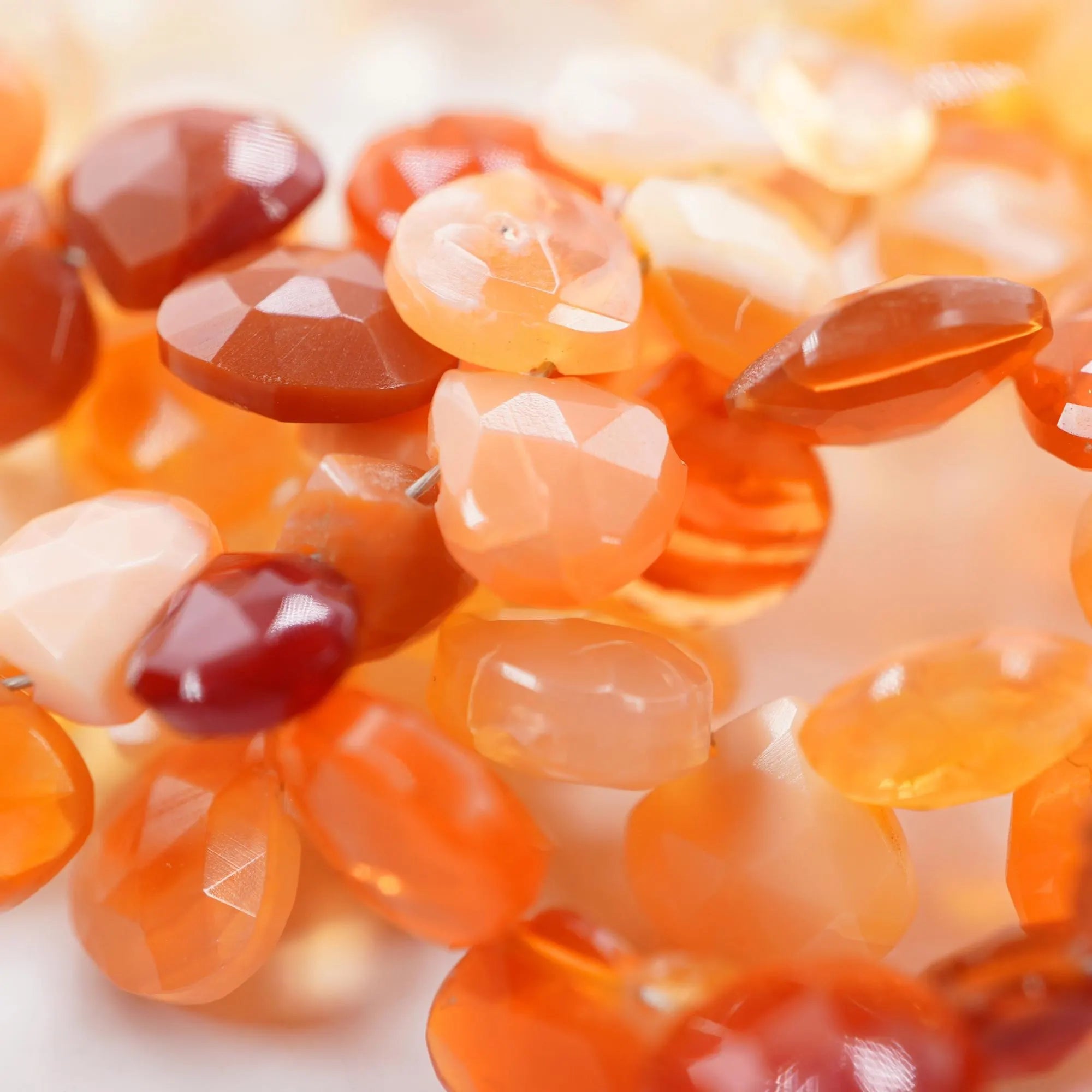 Mexican Fire Opal Faceted Heart Gemstone Strand Beads