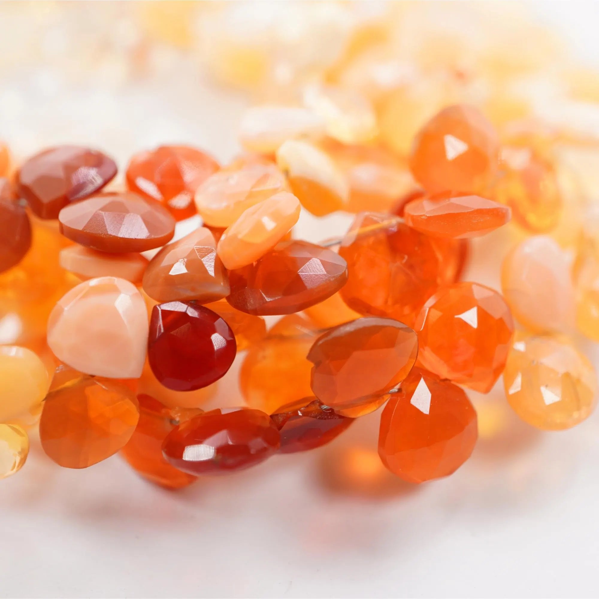 Mexican Fire Opal Faceted Heart Gemstone Strand Beads