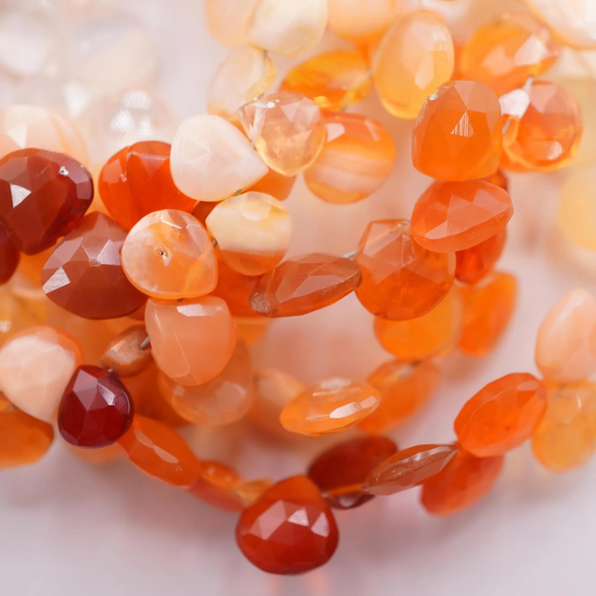 Mexican Fire Opal Faceted Heart Gemstone Strand Beads