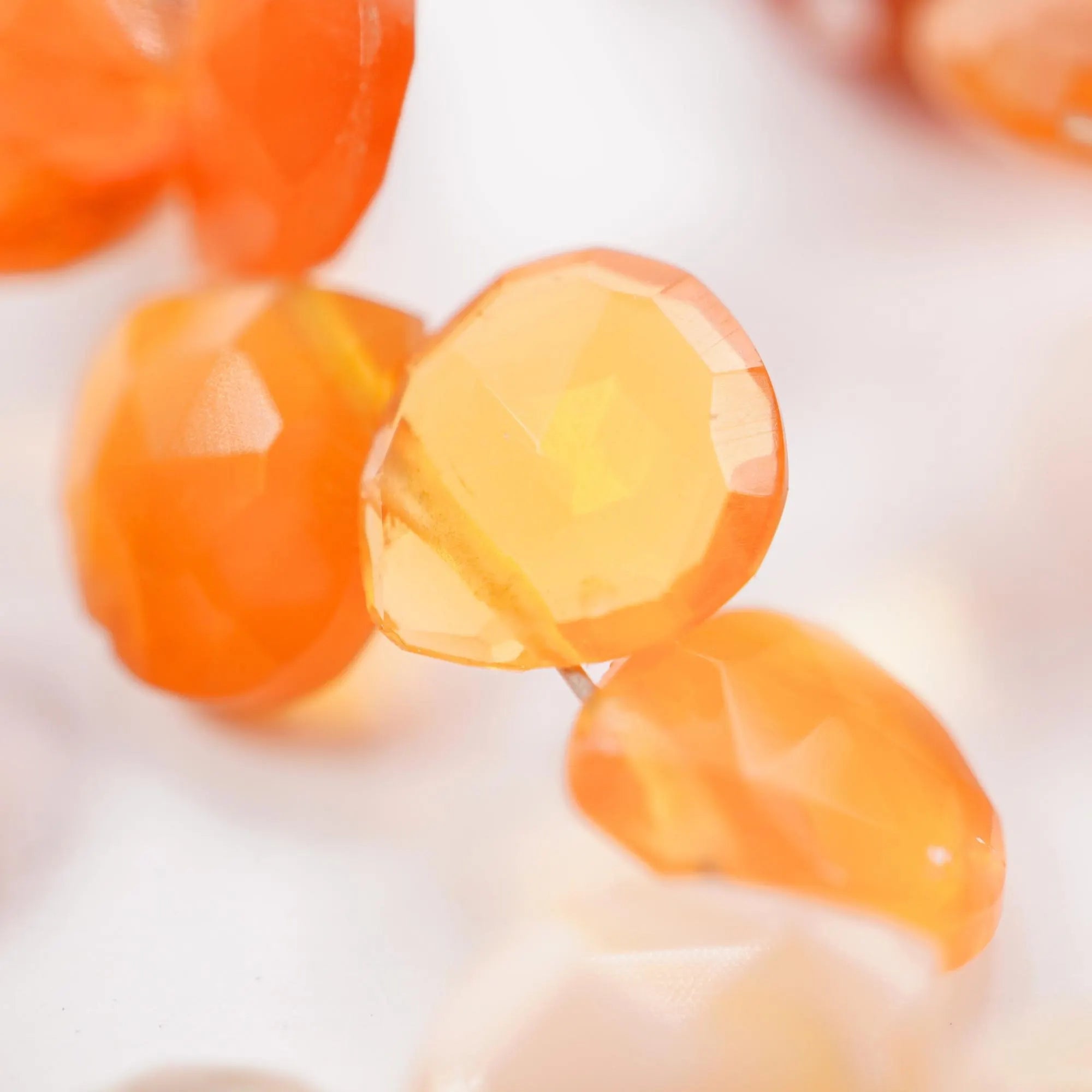 Mexican Fire Opal Faceted Heart Gemstone Strand Beads