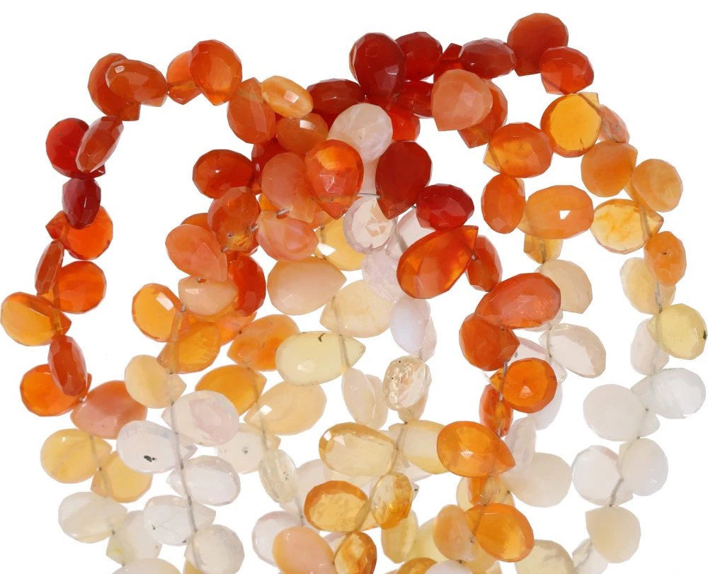 Mexican Fire Opal Shaded Faceted Pear Shape Gemstone Strand Beads