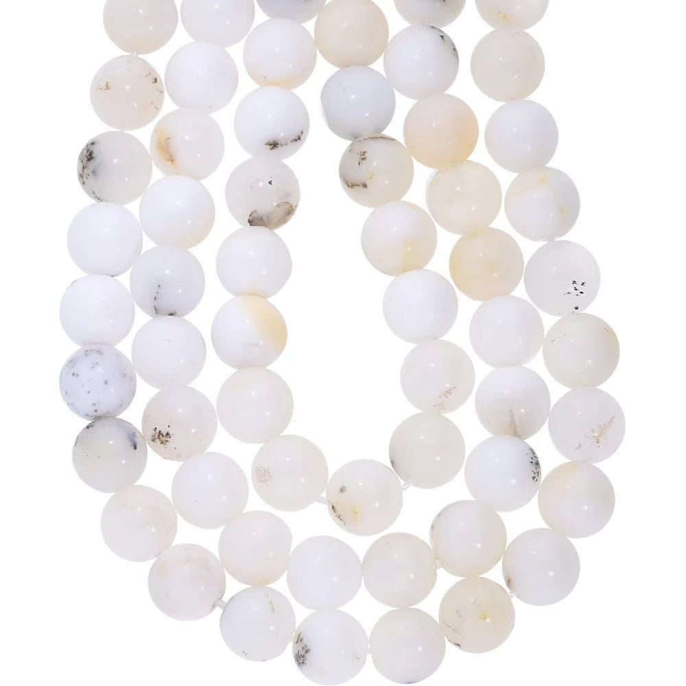 Milky White Dendritic Opal 8 MM Smooth Round Shape Beads Strand