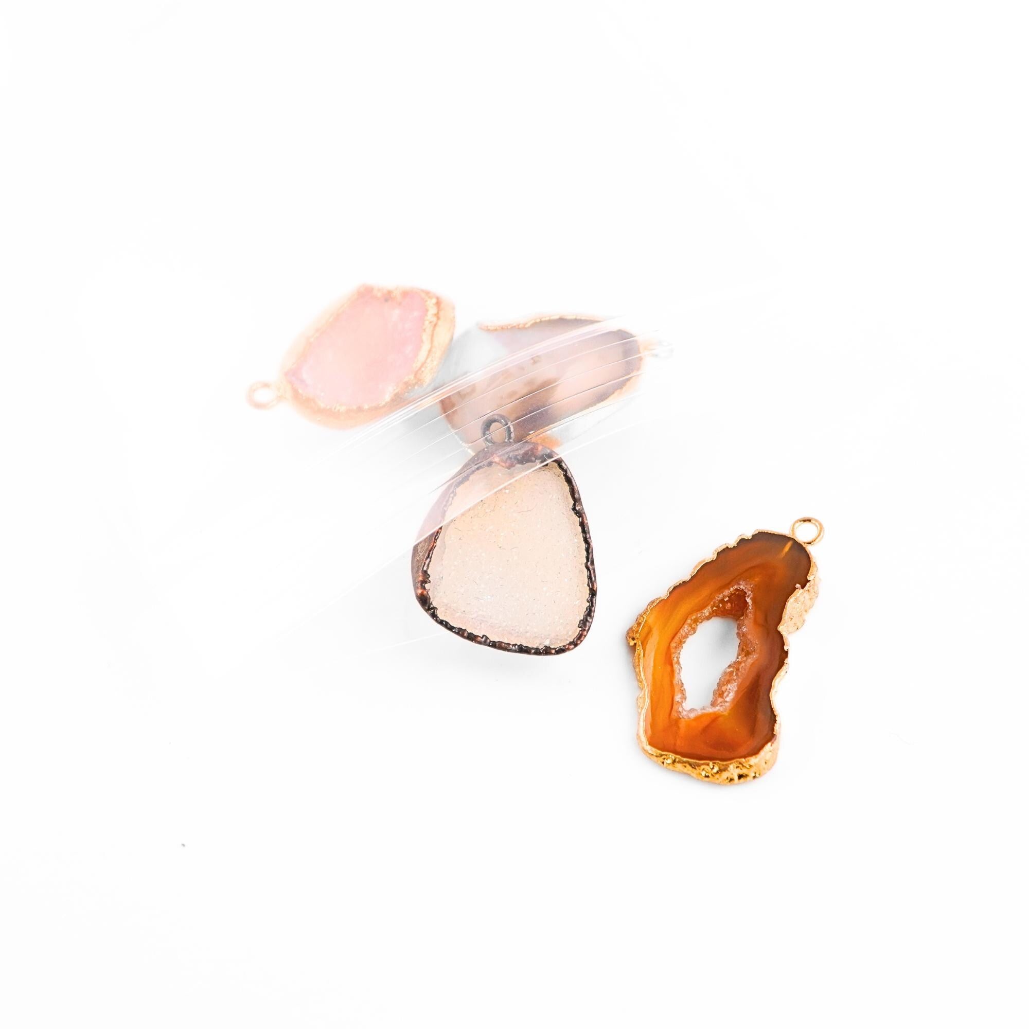 Mix Gemstone Druzy Mix Shape Gold Plated Silver Bezel Charm Pendant