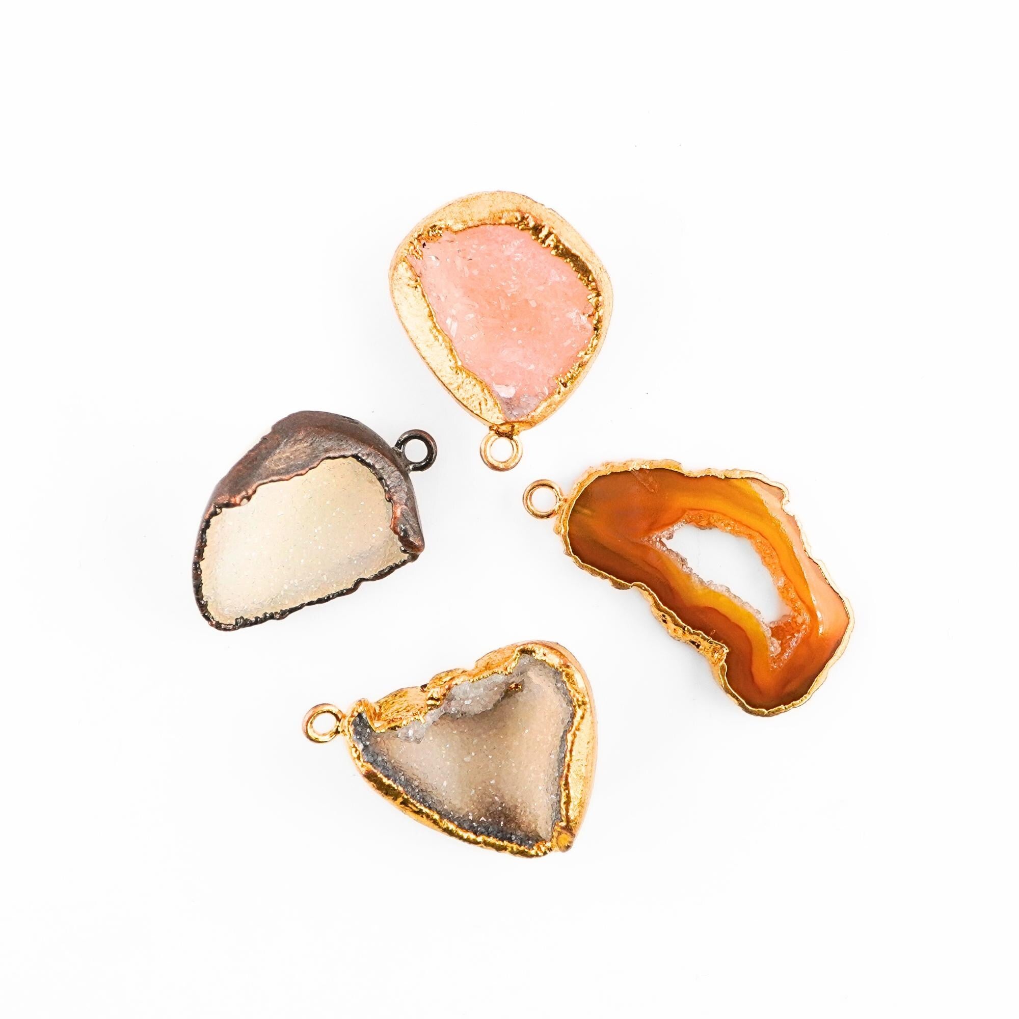 Mix Gemstone Druzy Mix Shape Gold Plated Sterling Silver Bezel Charm Pendant