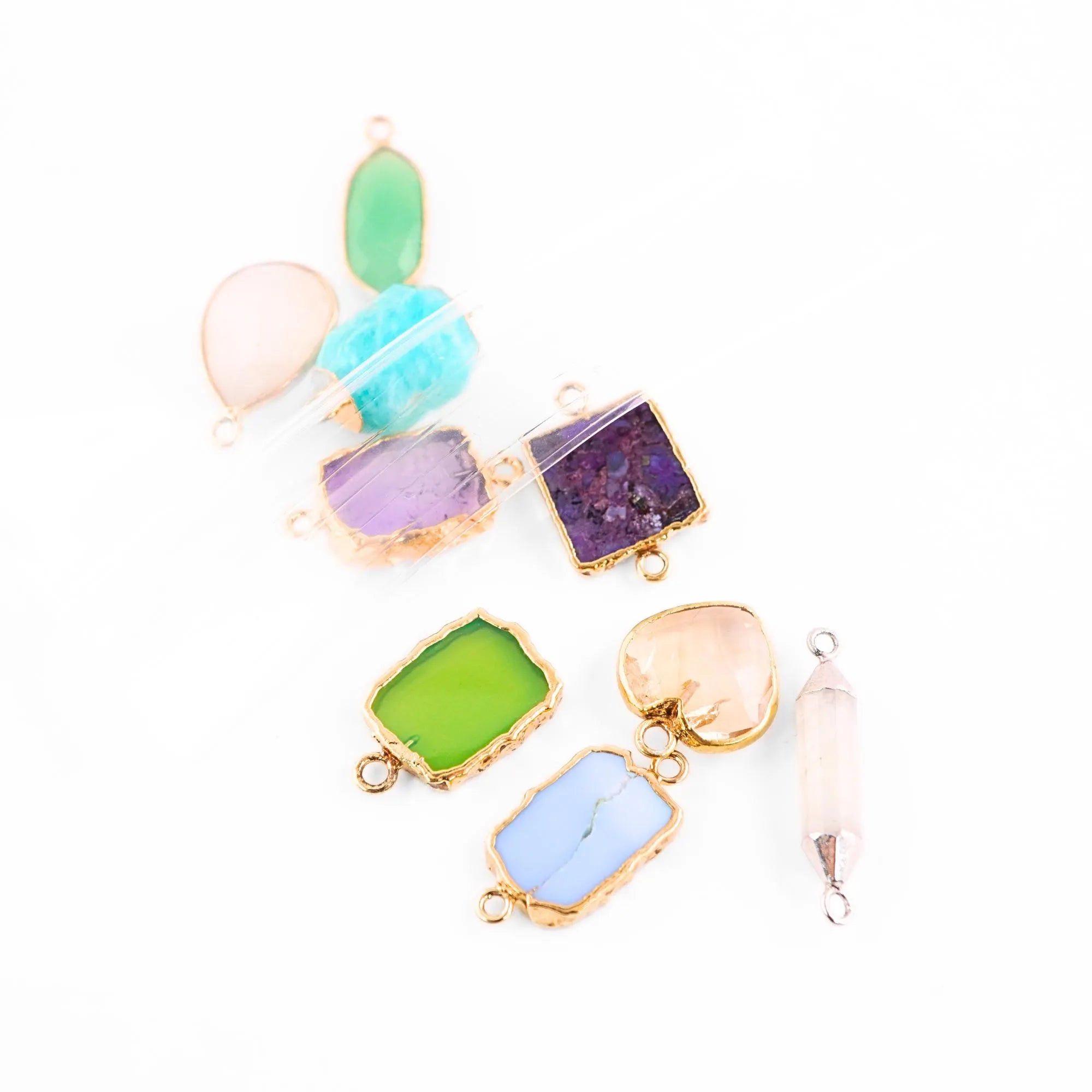 Mix Gemstone Mix Shape Gold Plated Sterling Silver Bezel Charm Pendant